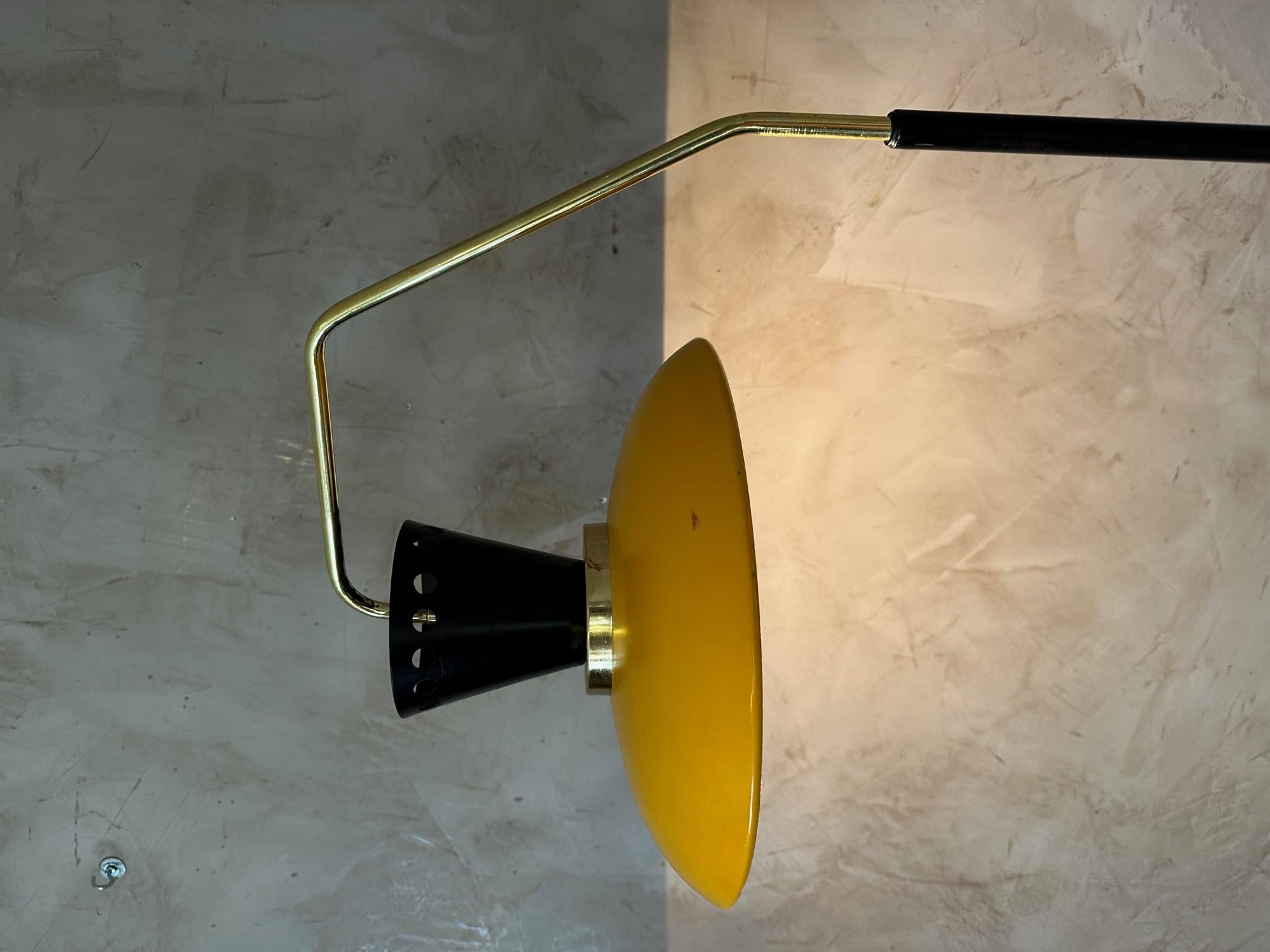 20th century French Brass, Yellow and Black Metal Floor Lamp, 1960s For Sale 5
