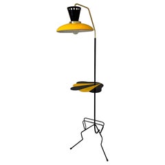 20th century French Brass, Yellow and Black Metal Floor Lamp, 1960s