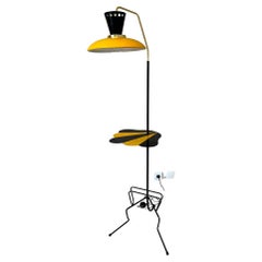 20th century French Brass, Yellow and Black Metal Floor Lamp, 1960s