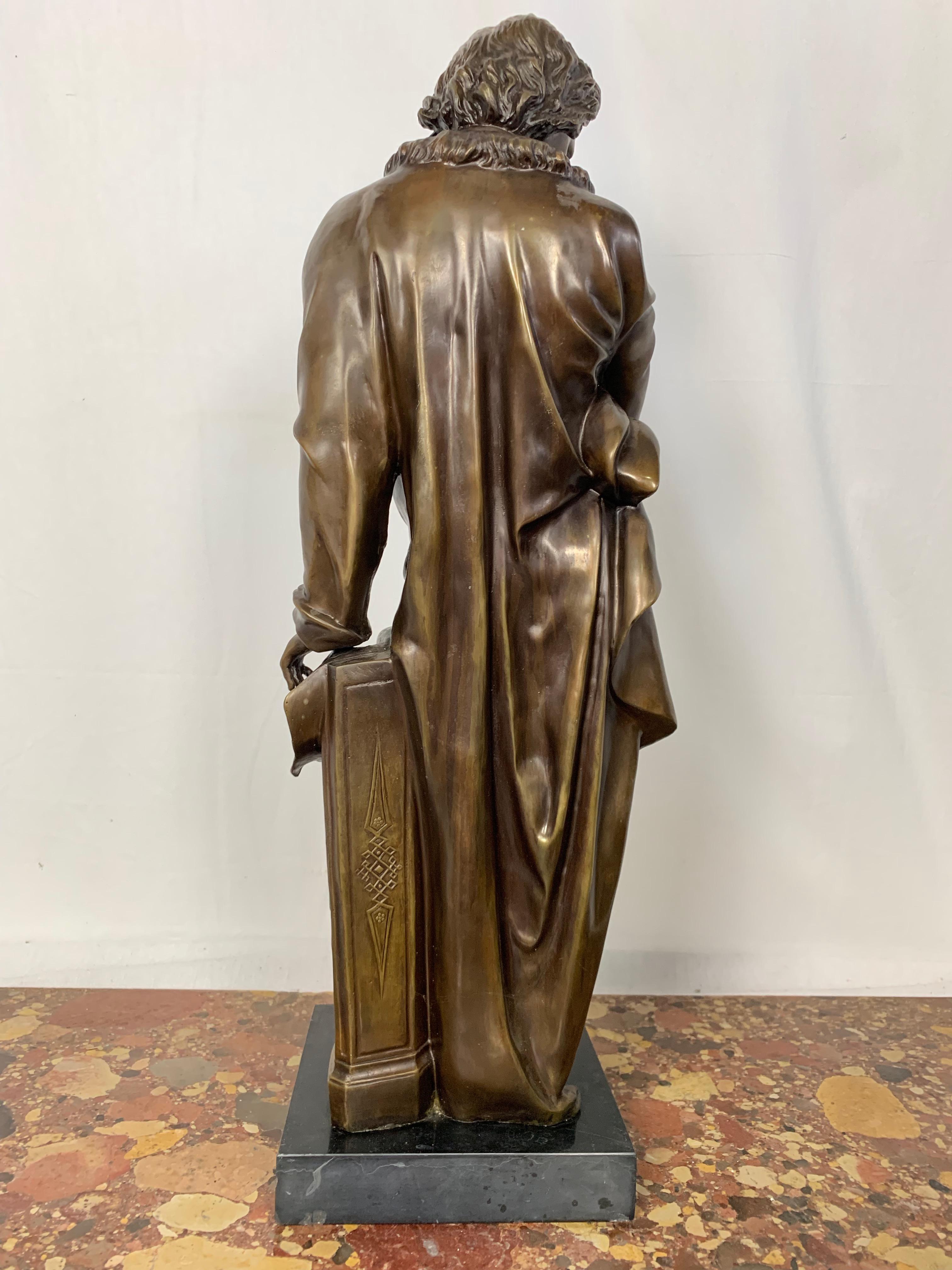 Bronze casting of German composer and maestro Beethoven.
Piece stands in at over two feet tall so it's an impressive work.
 Very solid and chunky, the artist has managed to capture the essence of this hero of Romanticism.
 Stands on black marble