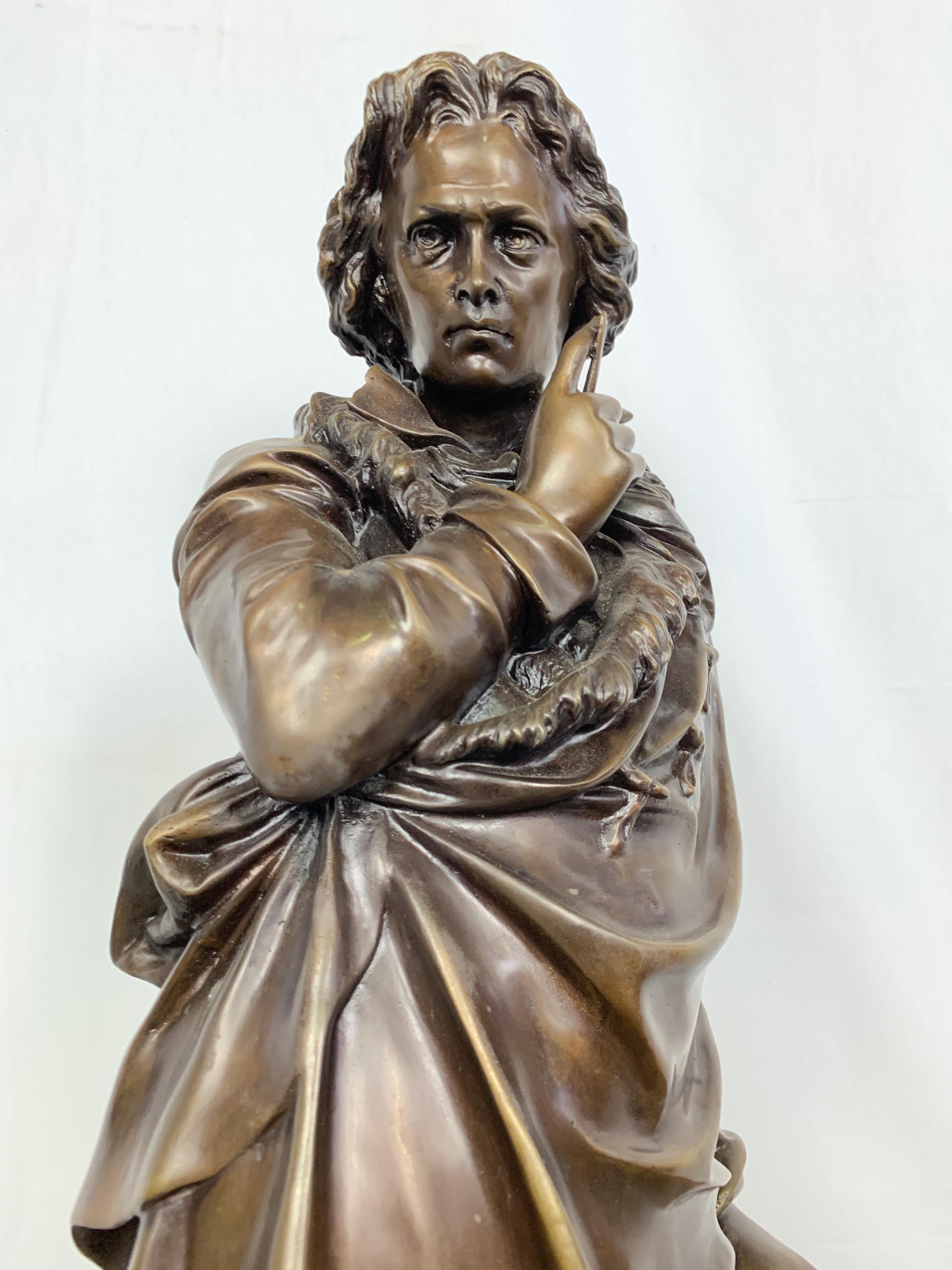 French Provincial 20th Century French Bronze Beethoven Sculpture on Marble Base For Sale