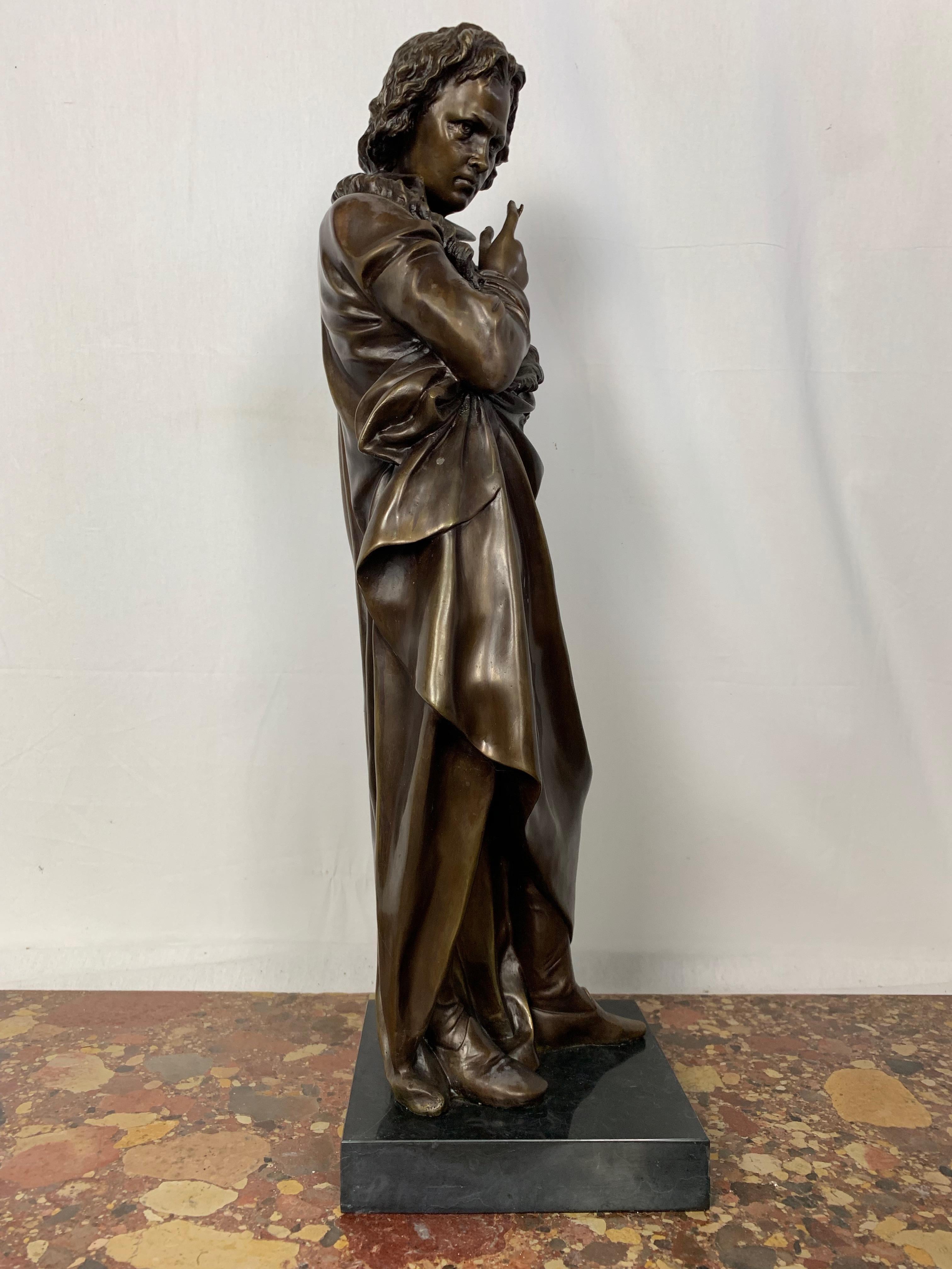 Cast 20th Century French Bronze Beethoven Sculpture on Marble Base For Sale