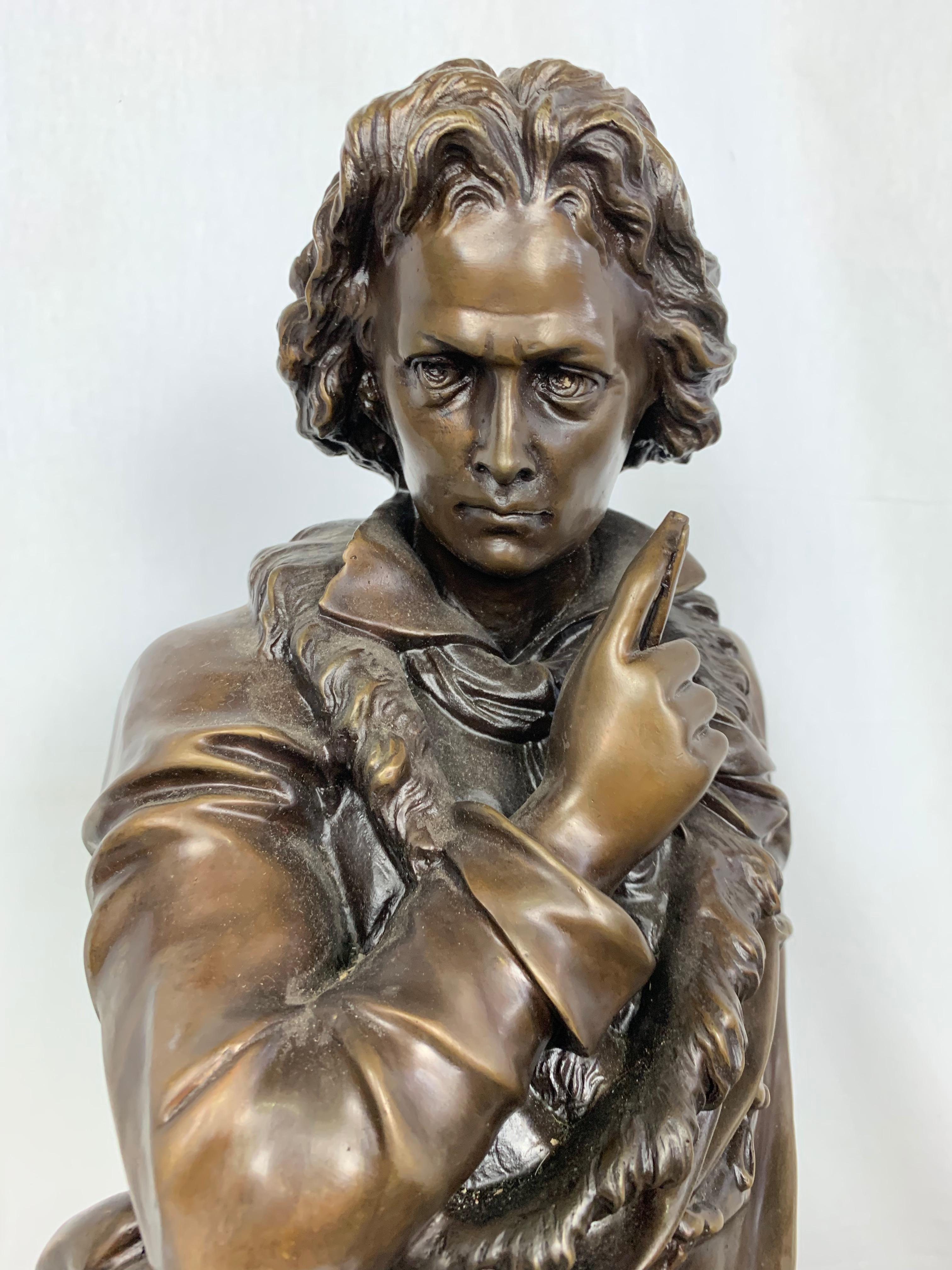 20th Century French Bronze Beethoven Sculpture on Marble Base In Excellent Condition For Sale In London, GB