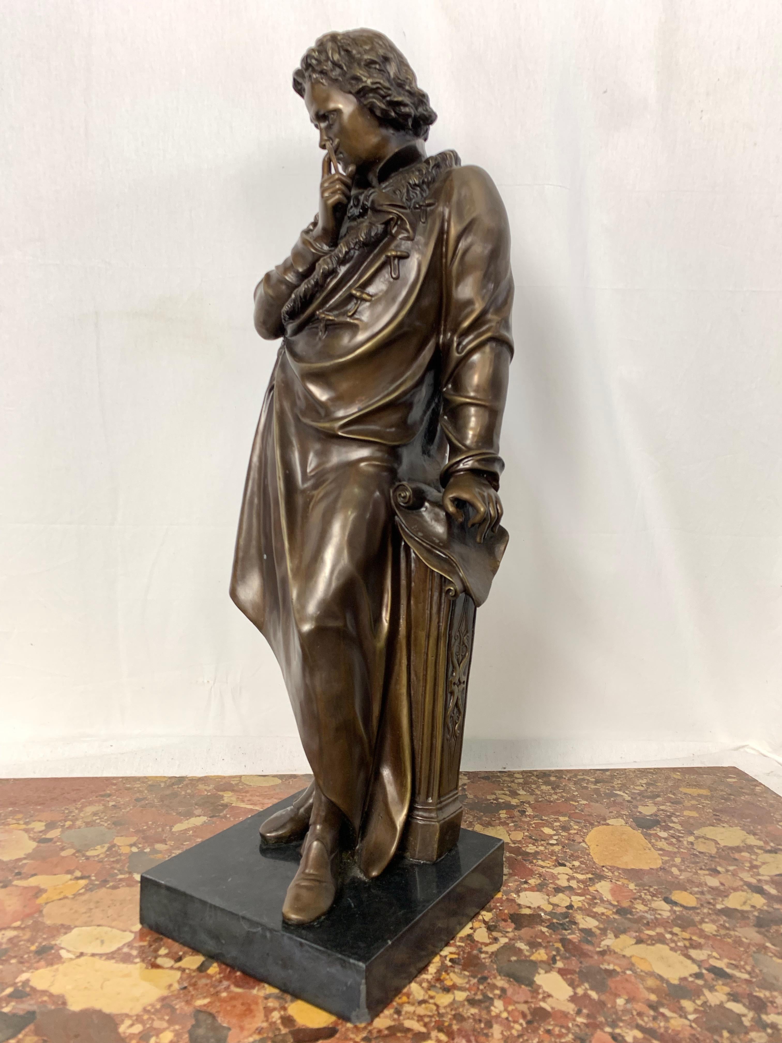 20th Century French Bronze Beethoven Sculpture on Marble Base For Sale 1