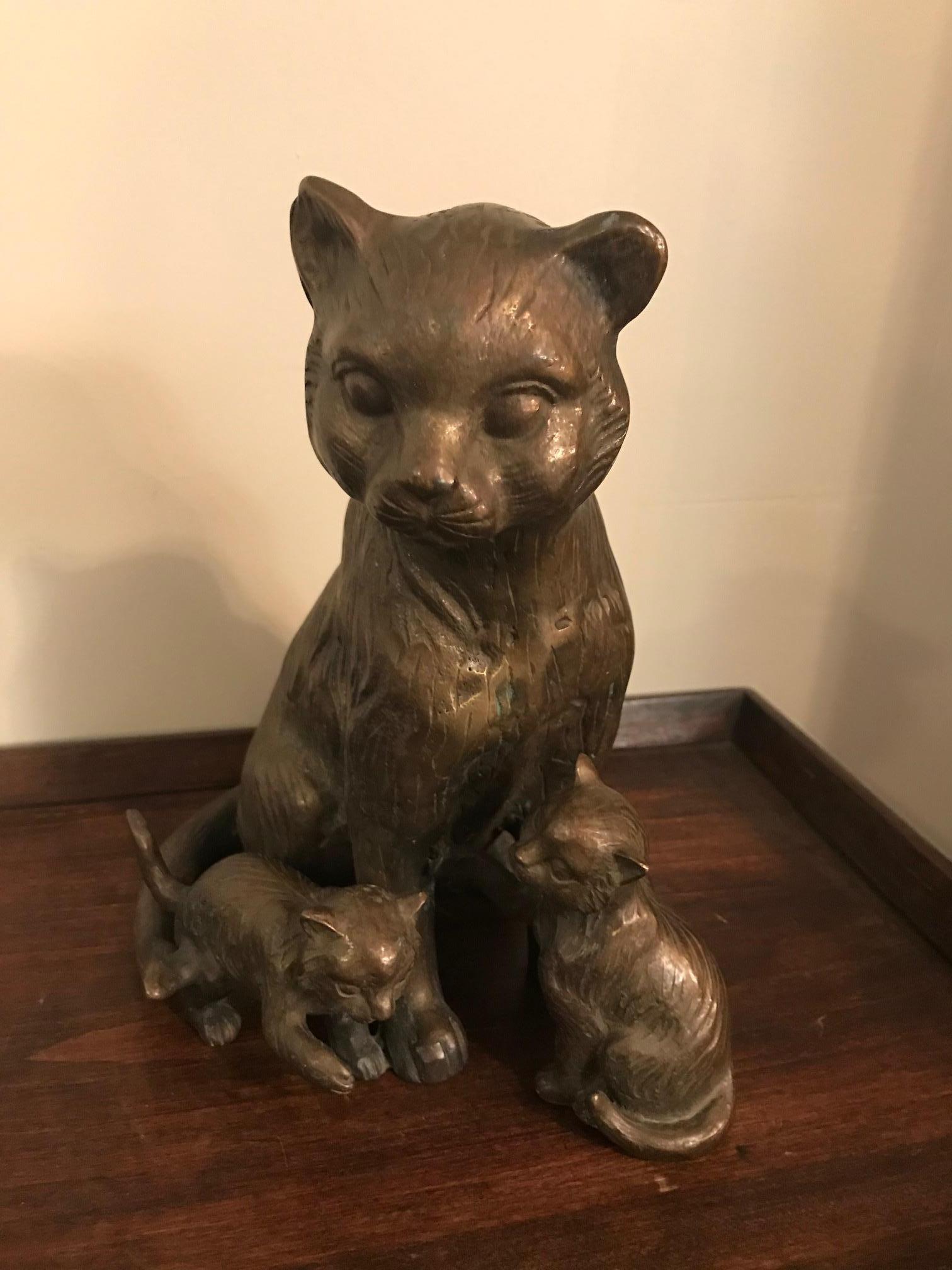 20th Century French Bronze Cats Sculpture In Good Condition In LEGNY, FR