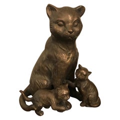 20th Century French Bronze Cats Sculpture