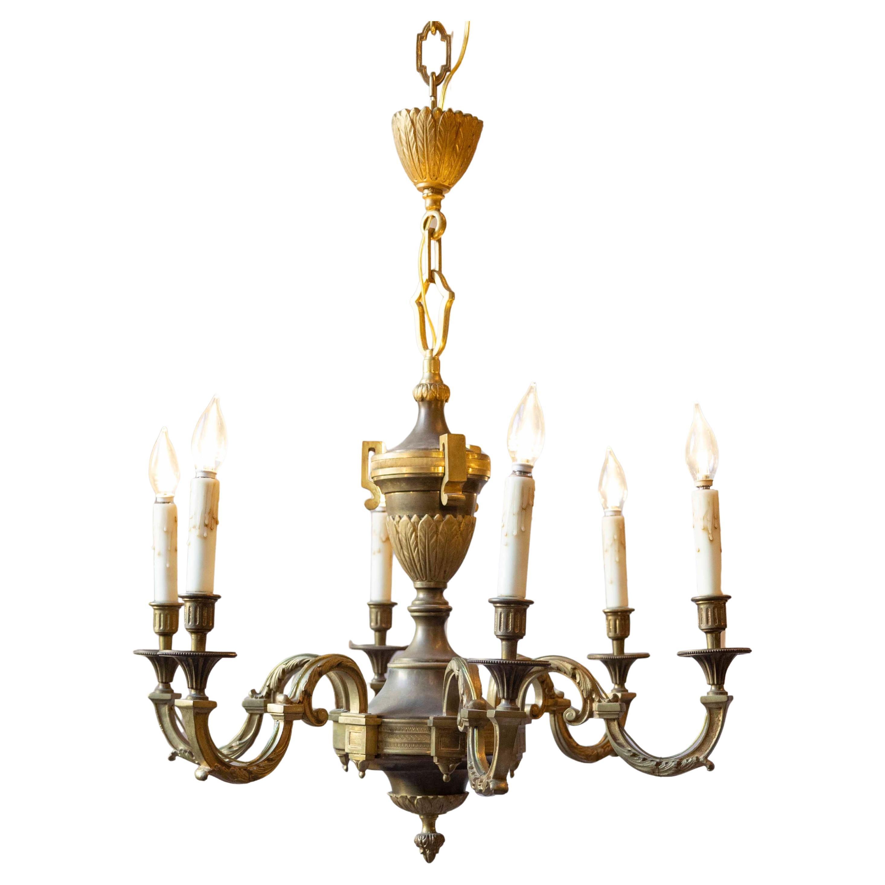 20th-Century French Bronze Chandelier with Classical Motifs