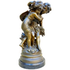 20th Century French Bronze Children Sculpture after Auguste Moreau Marble Base