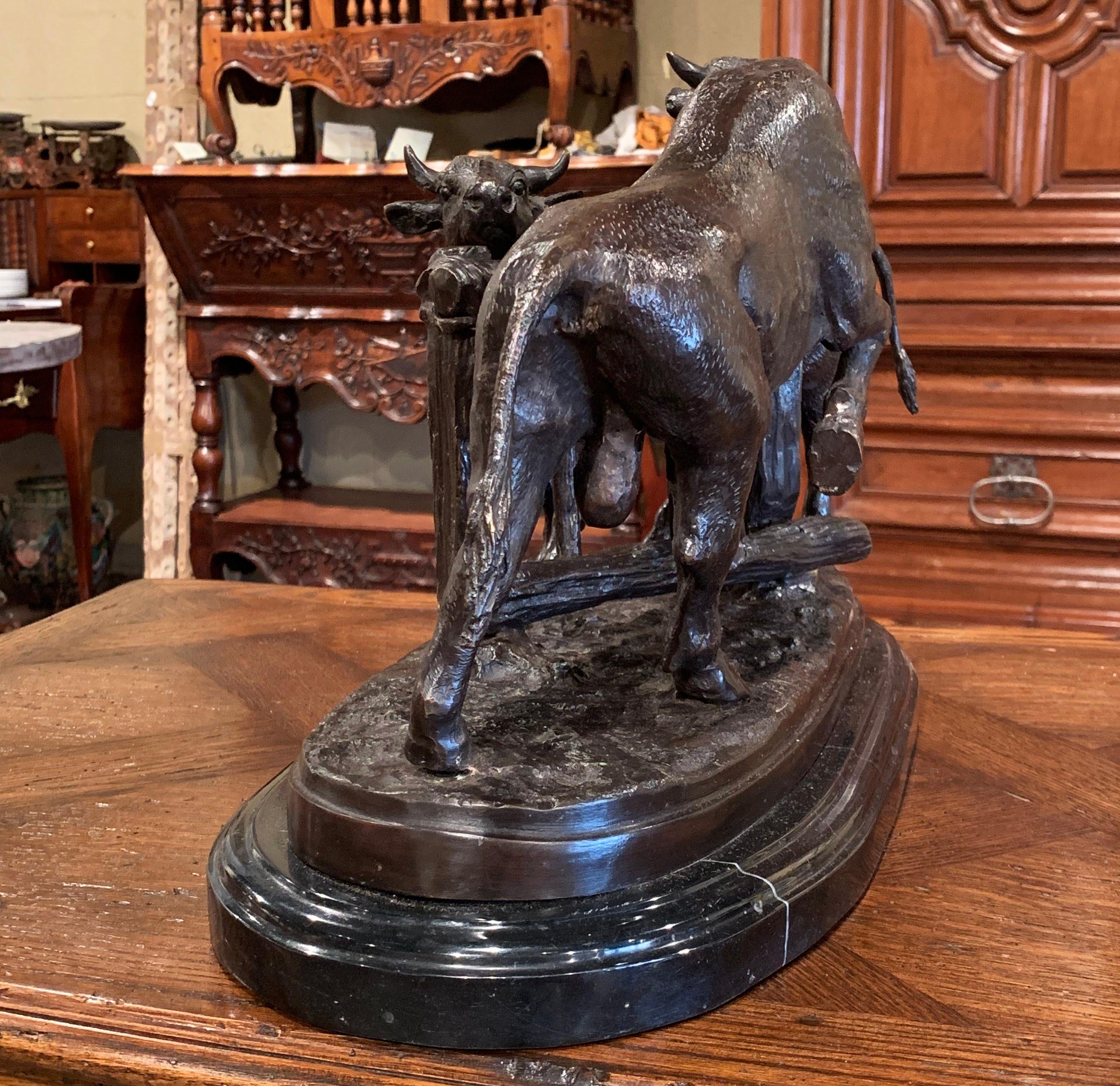 20th Century French Bronze Cow and Bull Composition on Marble Stand after Mene 5