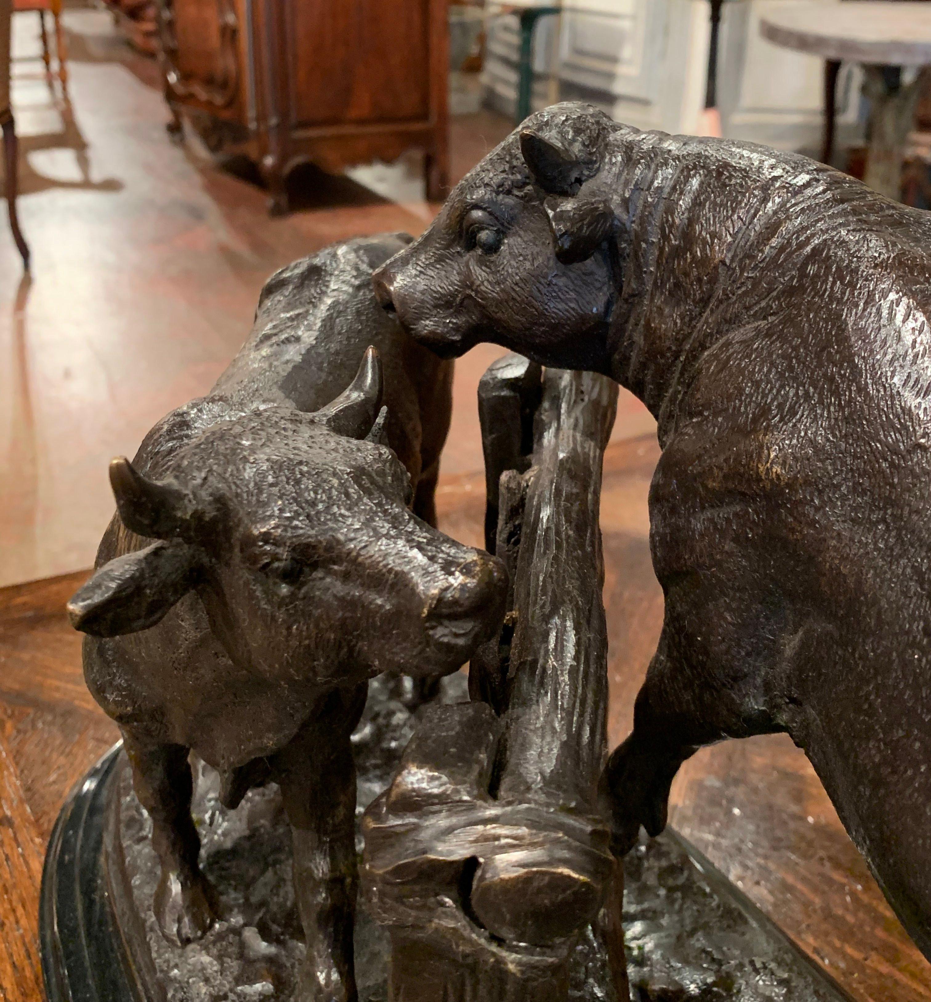 20th Century French Bronze Cow and Bull Composition on Marble Stand after Mene 1