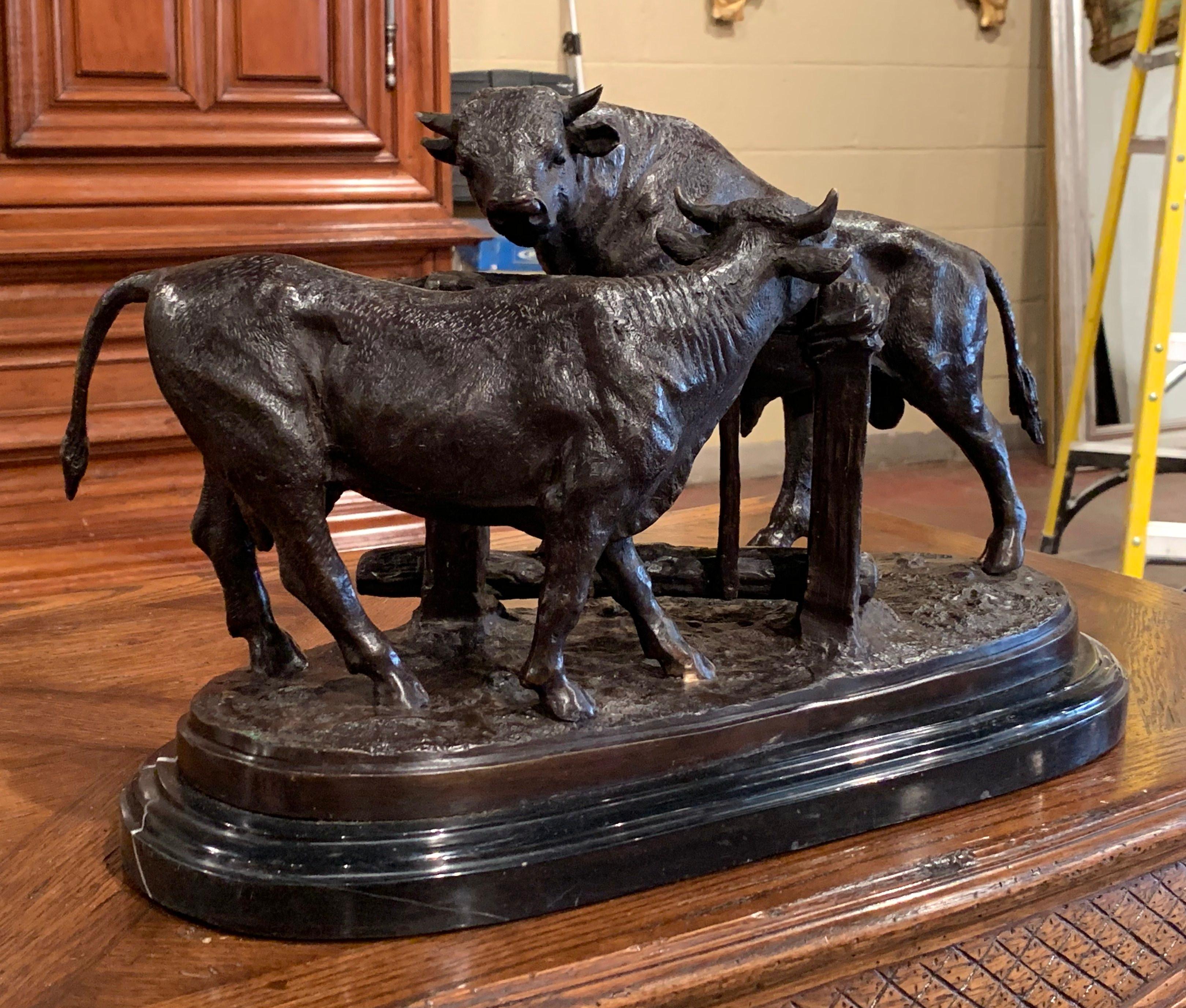 20th Century French Bronze Cow and Bull Composition on Marble Stand after Mene 4