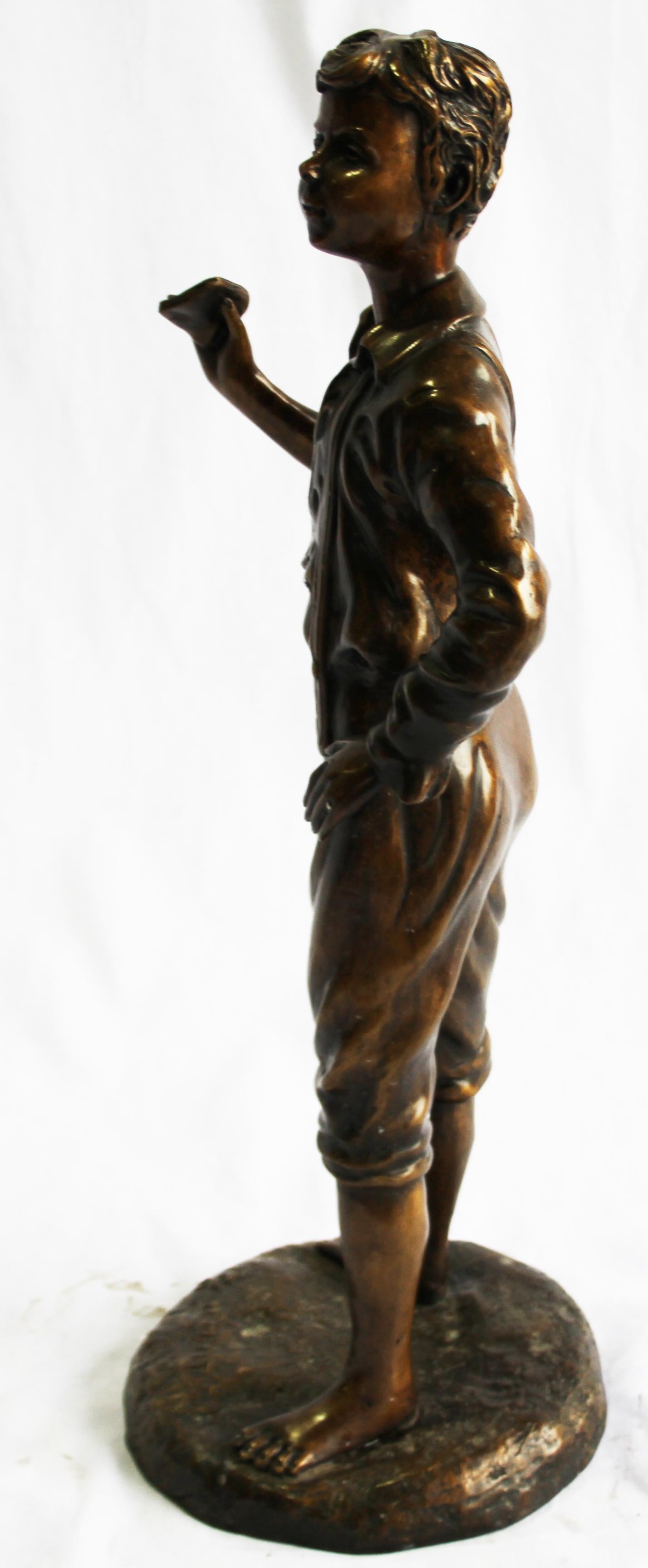 20th Century French Bronze Figure of a Boy, Hand-Crafted Sculpture For Sale 2
