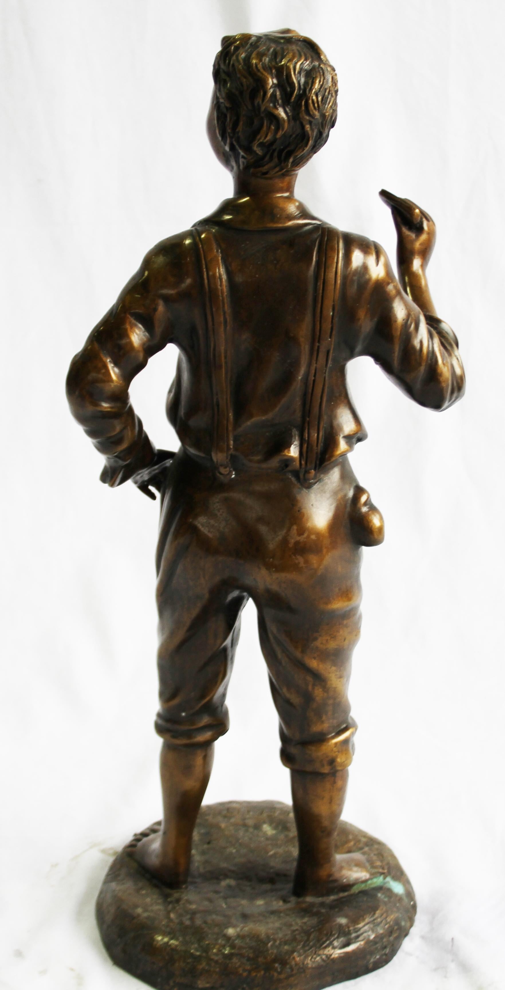 20th Century French Bronze Figure of a Boy, Hand-Crafted Sculpture For Sale 3