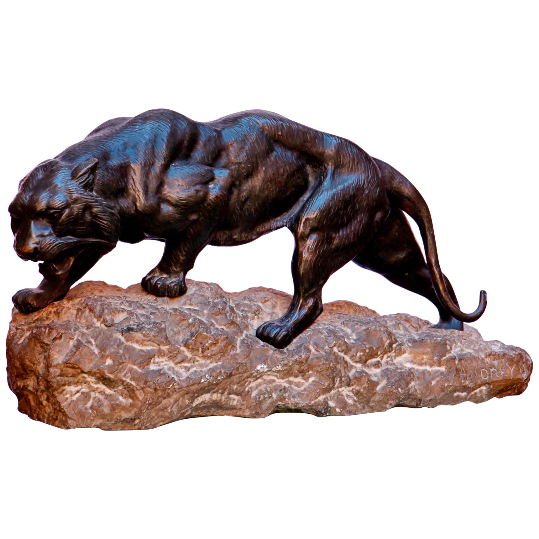 20th Century French Bronze Figure of a Crouching Lion