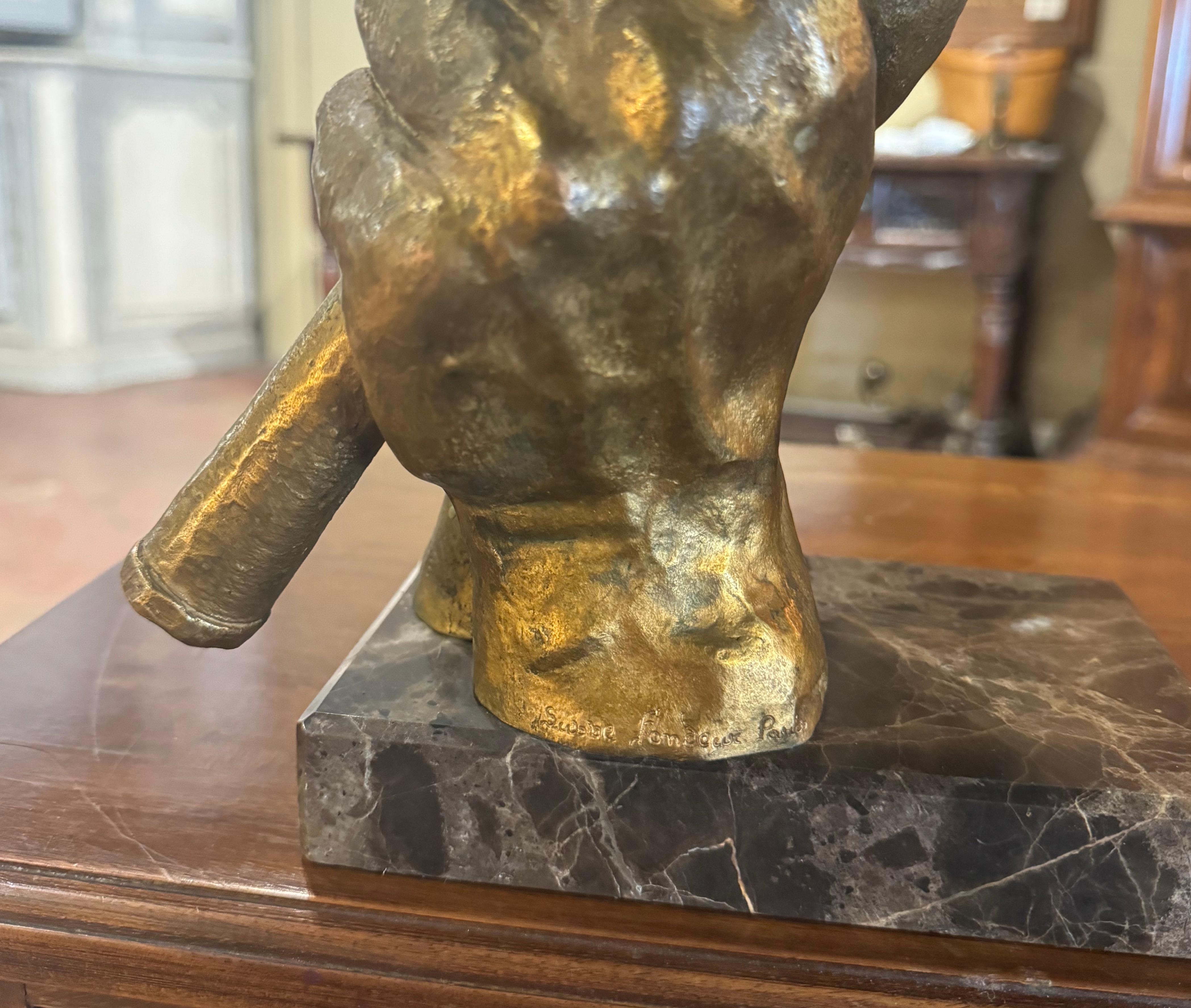 Scultura di golf francese del XX secolo in bronzo su base di marmo firmata M. I. Bourbon In condizioni ottime in vendita a Dallas, TX