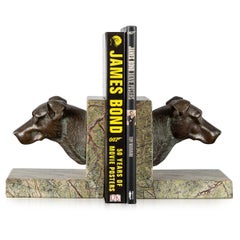 20th Century French Bronze & Marble Dog Head Book Ends, circa 1910