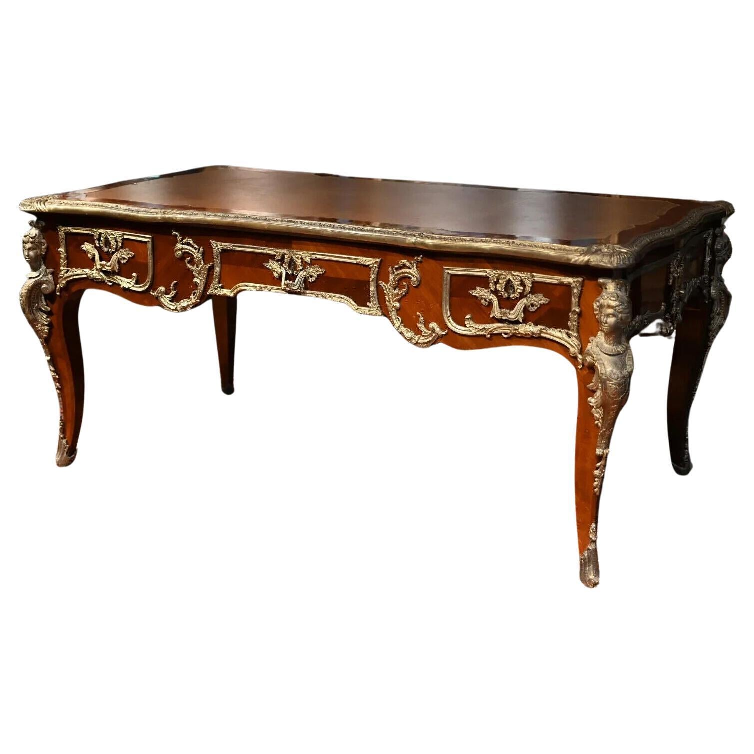20th Century French Bronze Mounted, Ormolu, Leather Top, Vintage, Bureau Plat!! For Sale