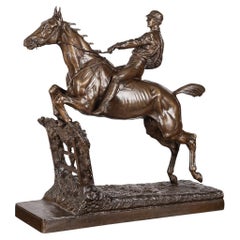 20th Century, French Bronze of Jockey & Horse Jumping a Fence, C.1900