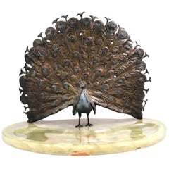 20th Century French Bronze Peacock Sculpture