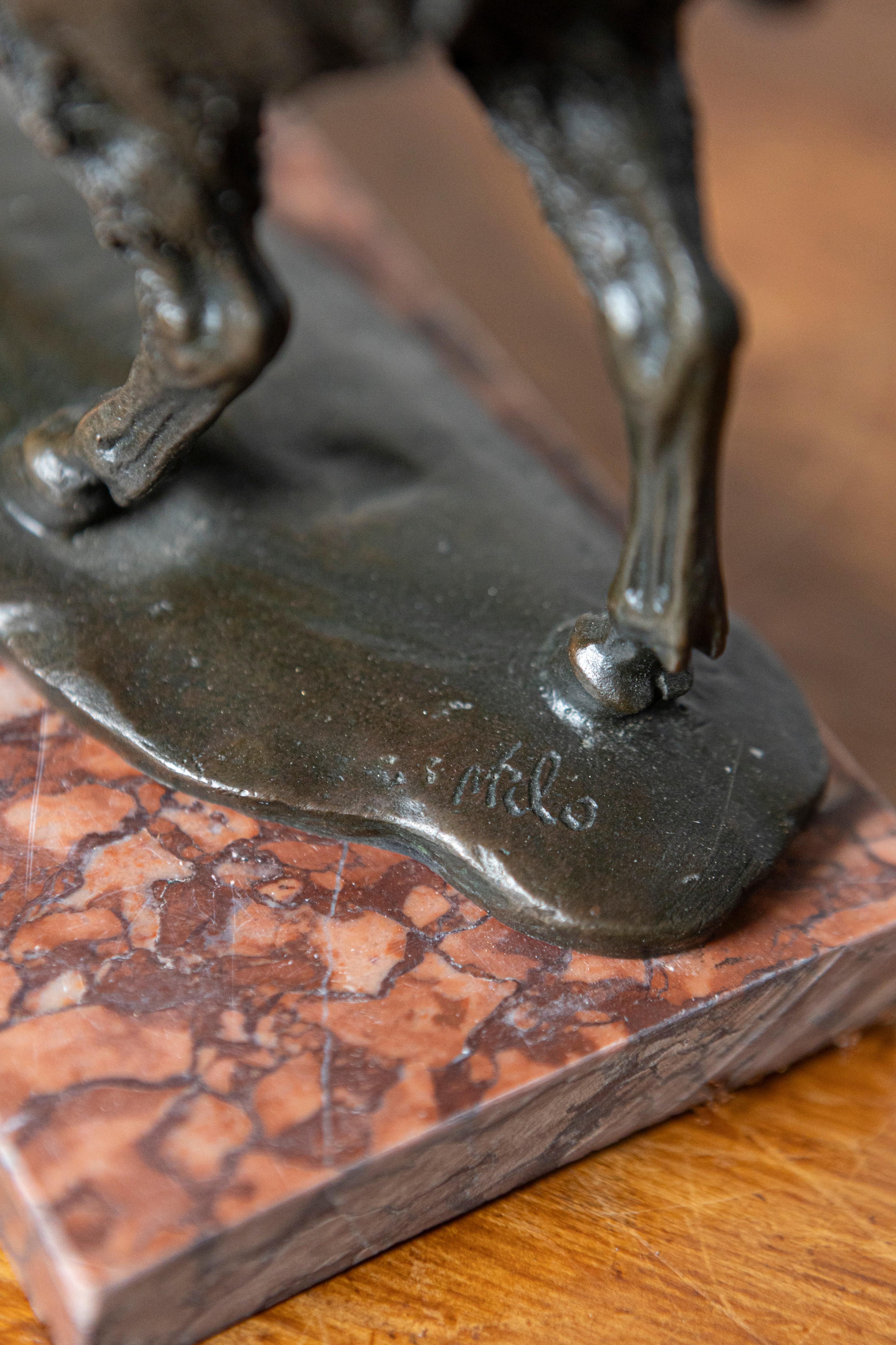 Scultura in bronzo francese del XX secolo raffigurante un bisonte su una base di marmo in vendita 1