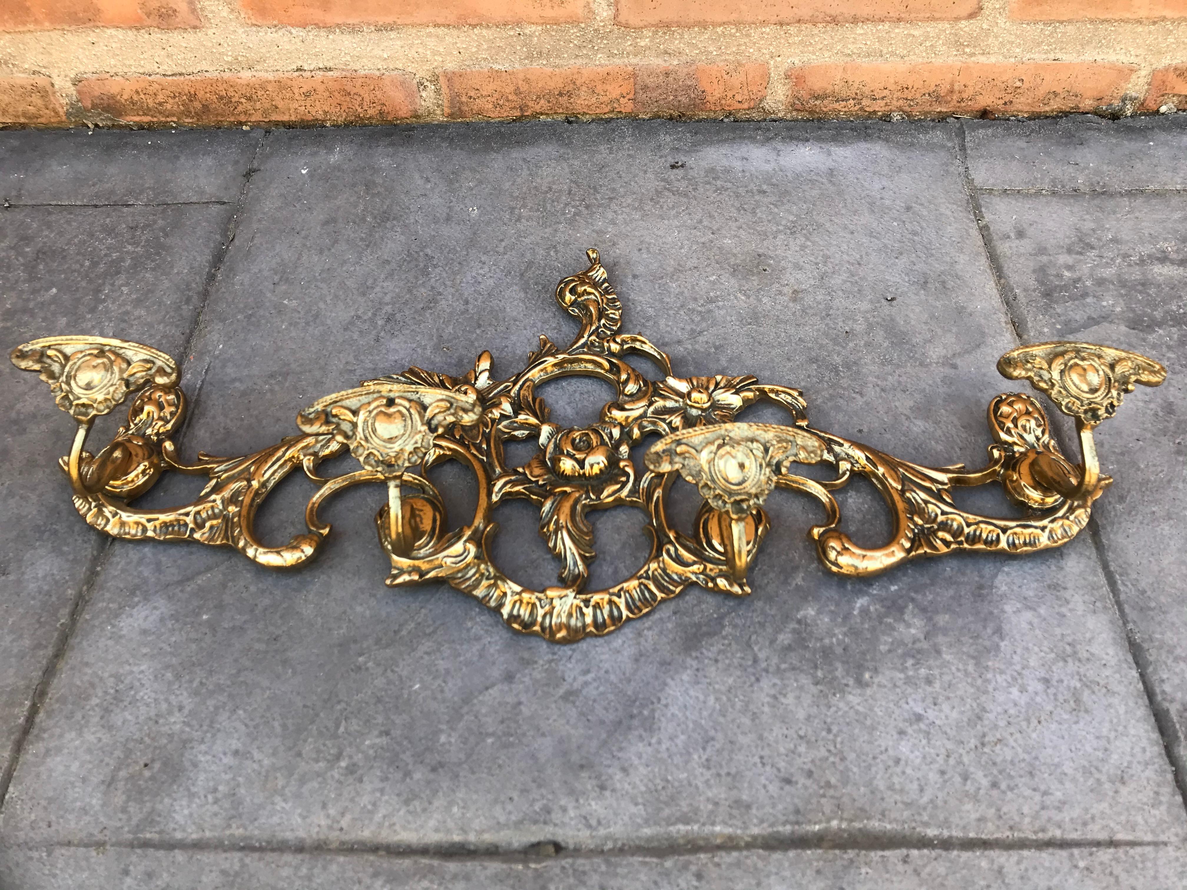 Baroque 20th Century French Bronze Wall-Mounted Coat Rack For Sale