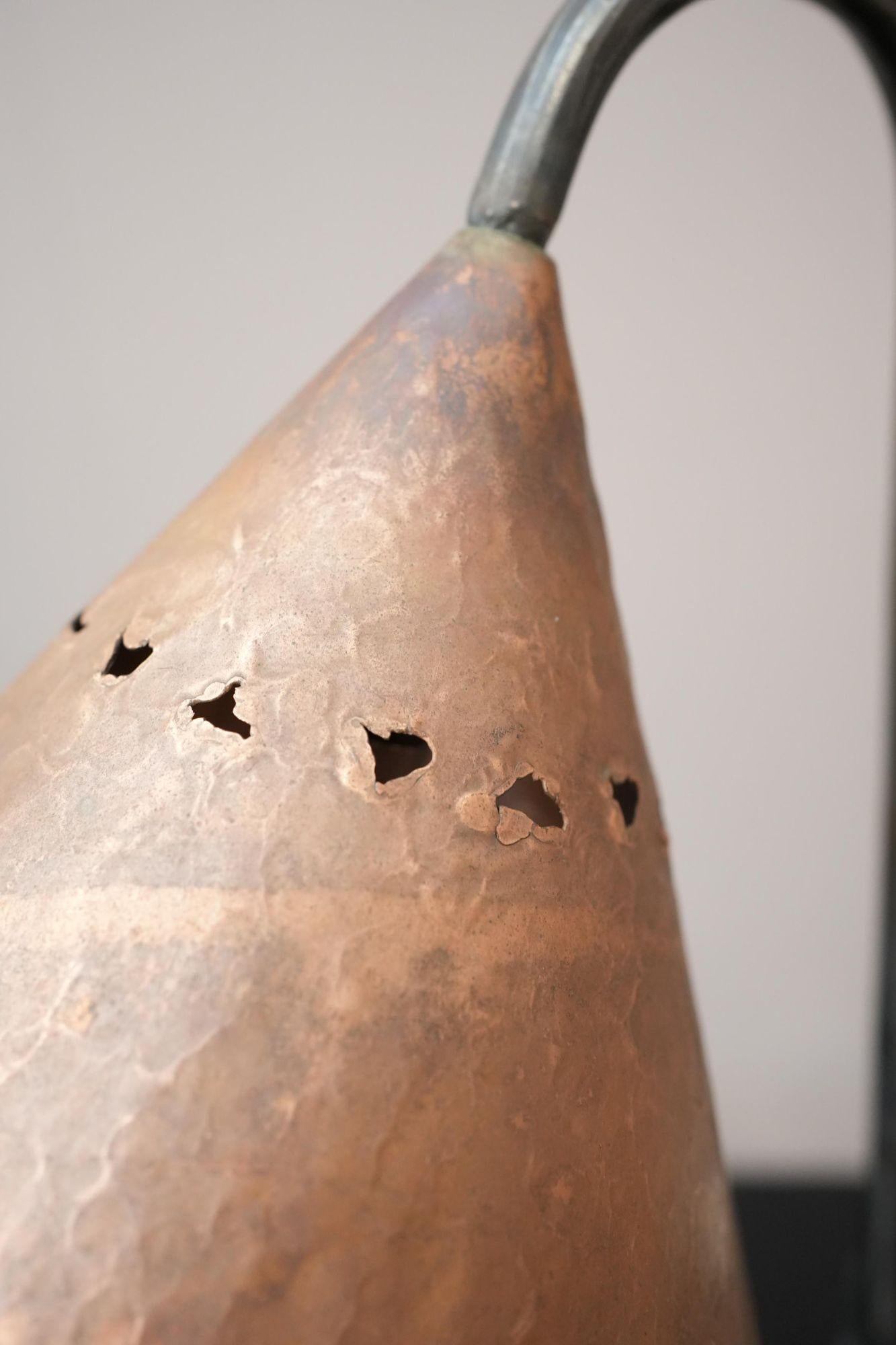 20th century French brutalist copper and iron lamp In Good Condition In Malton, GB