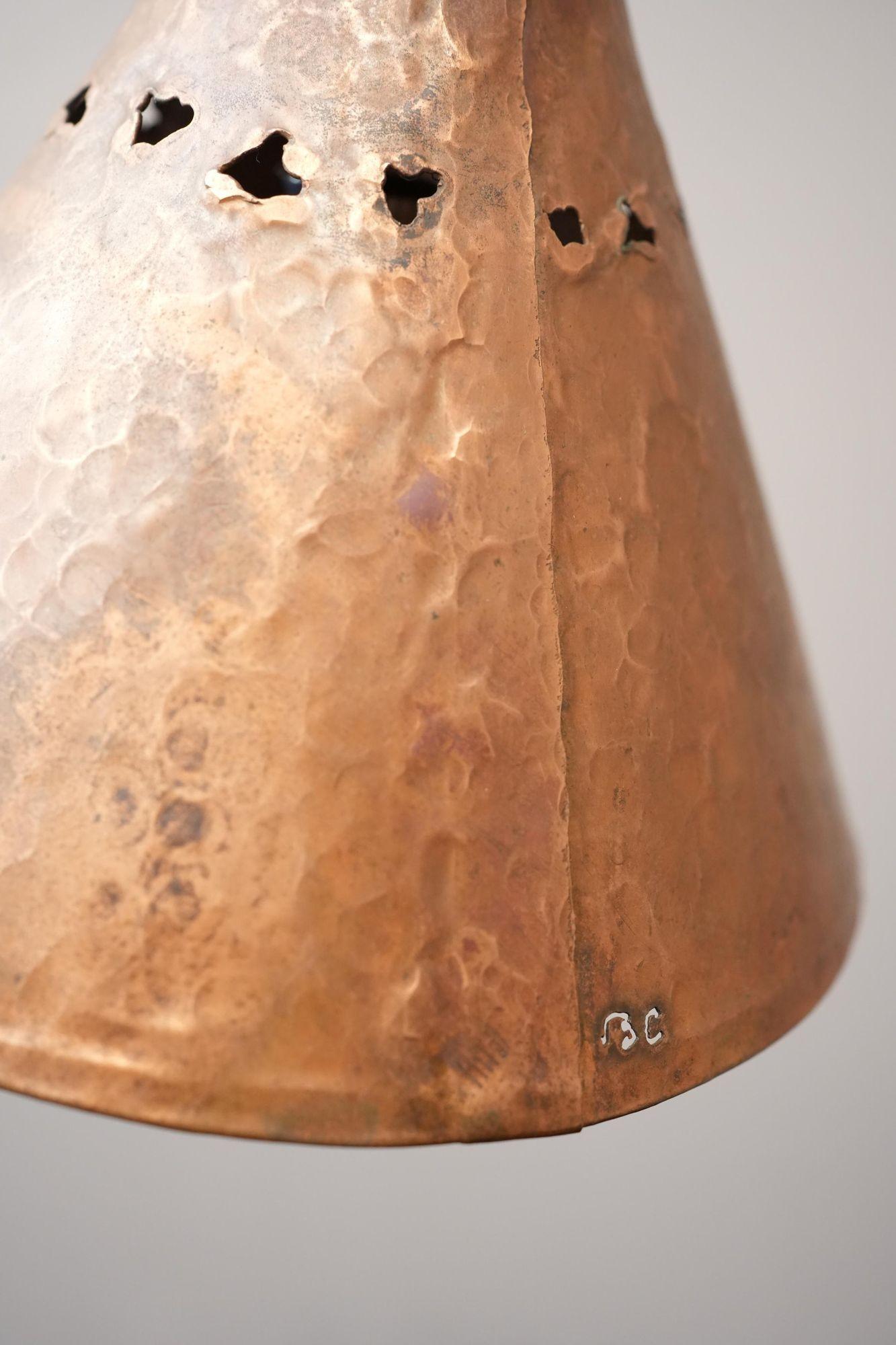 20th century French brutalist copper and iron lamp 2