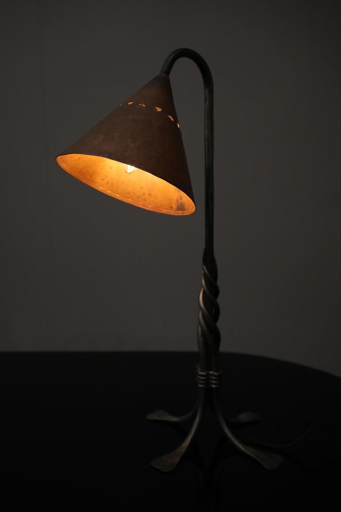 20th century French brutalist copper and iron lamp 4
