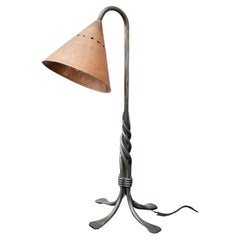 20th century French brutalist copper and iron lamp