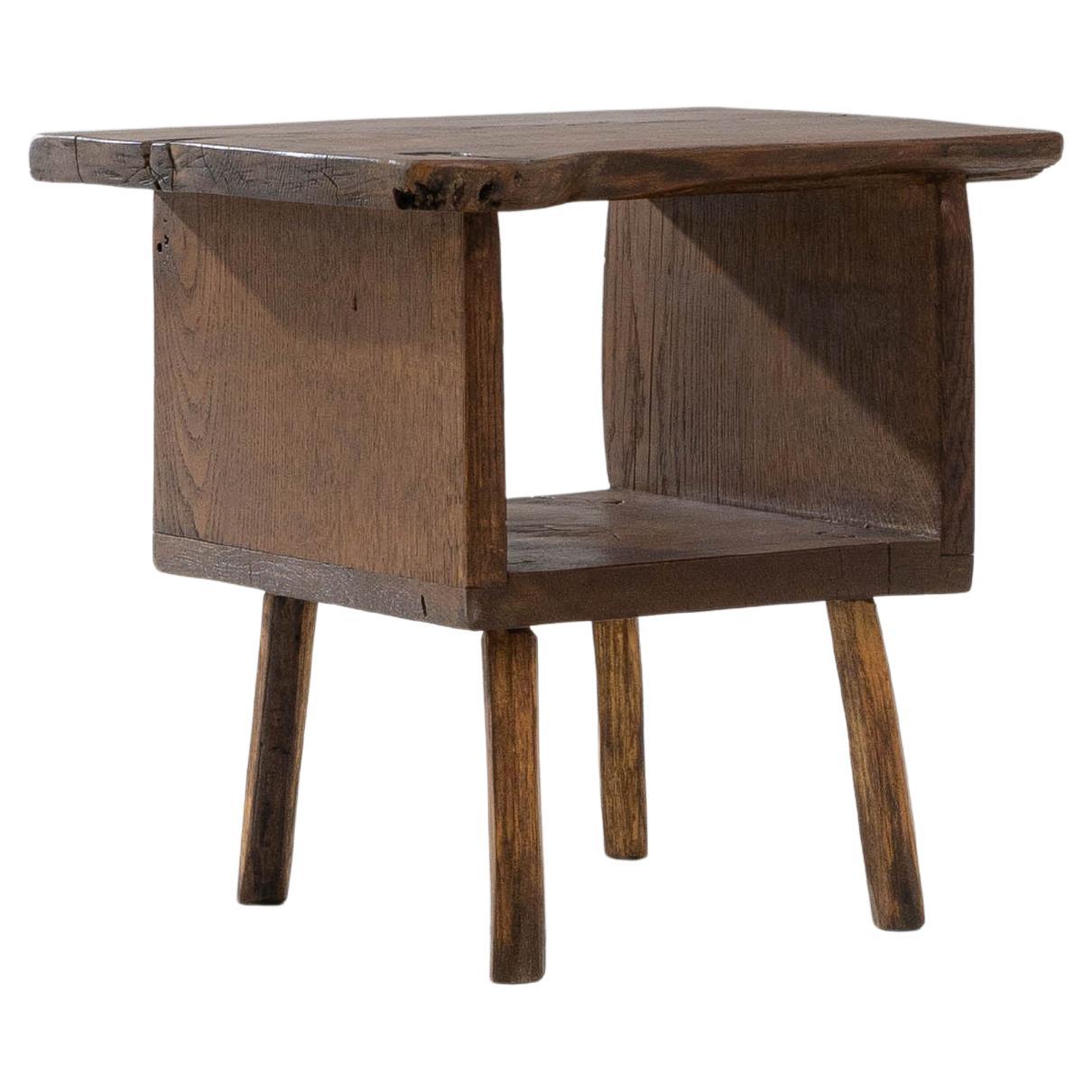 20th Century French Brutalist Wooden Side Table