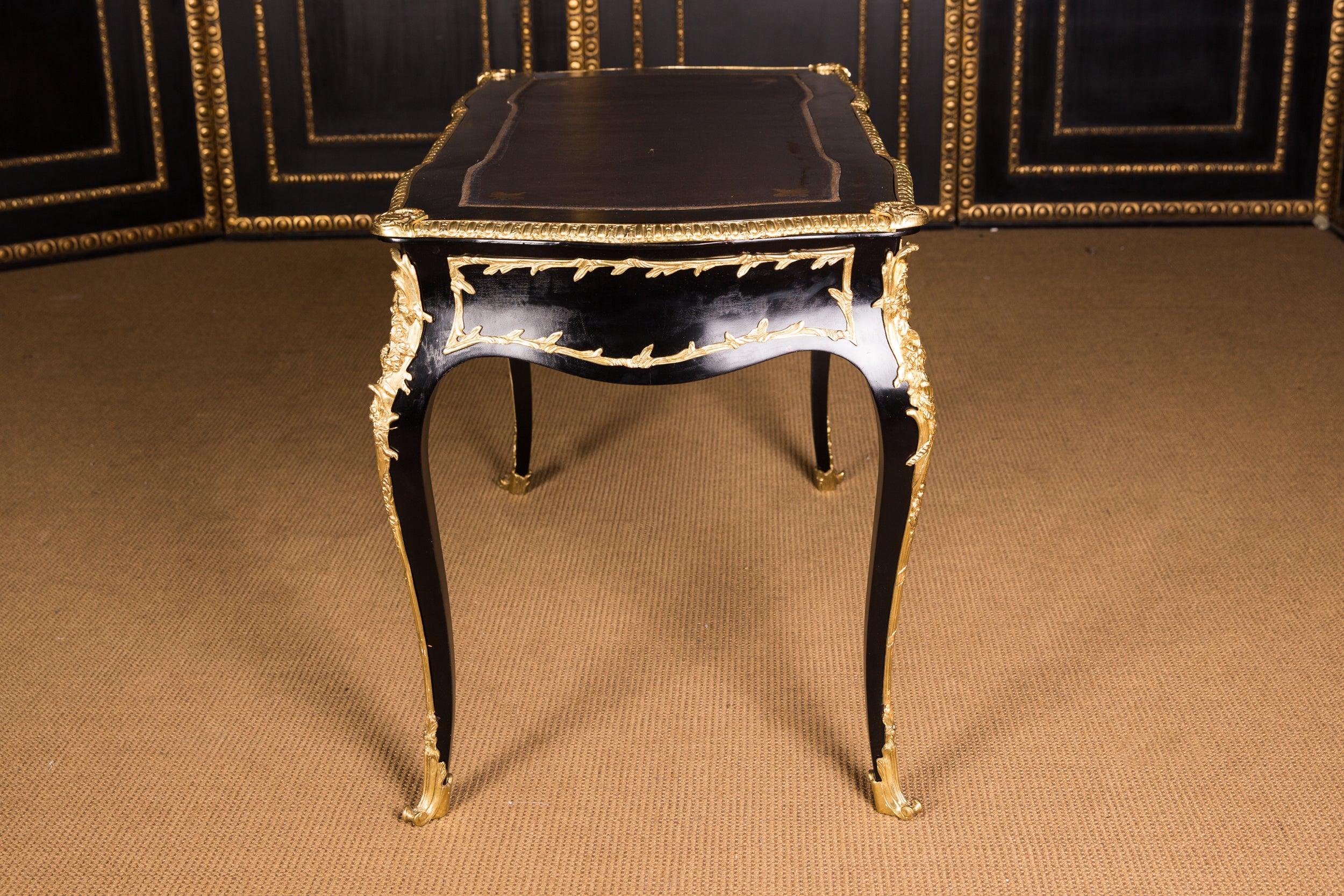 20th Century French Bureau Plat Desk in the Louis XV Style Black Ebonized Veneer For Sale 2