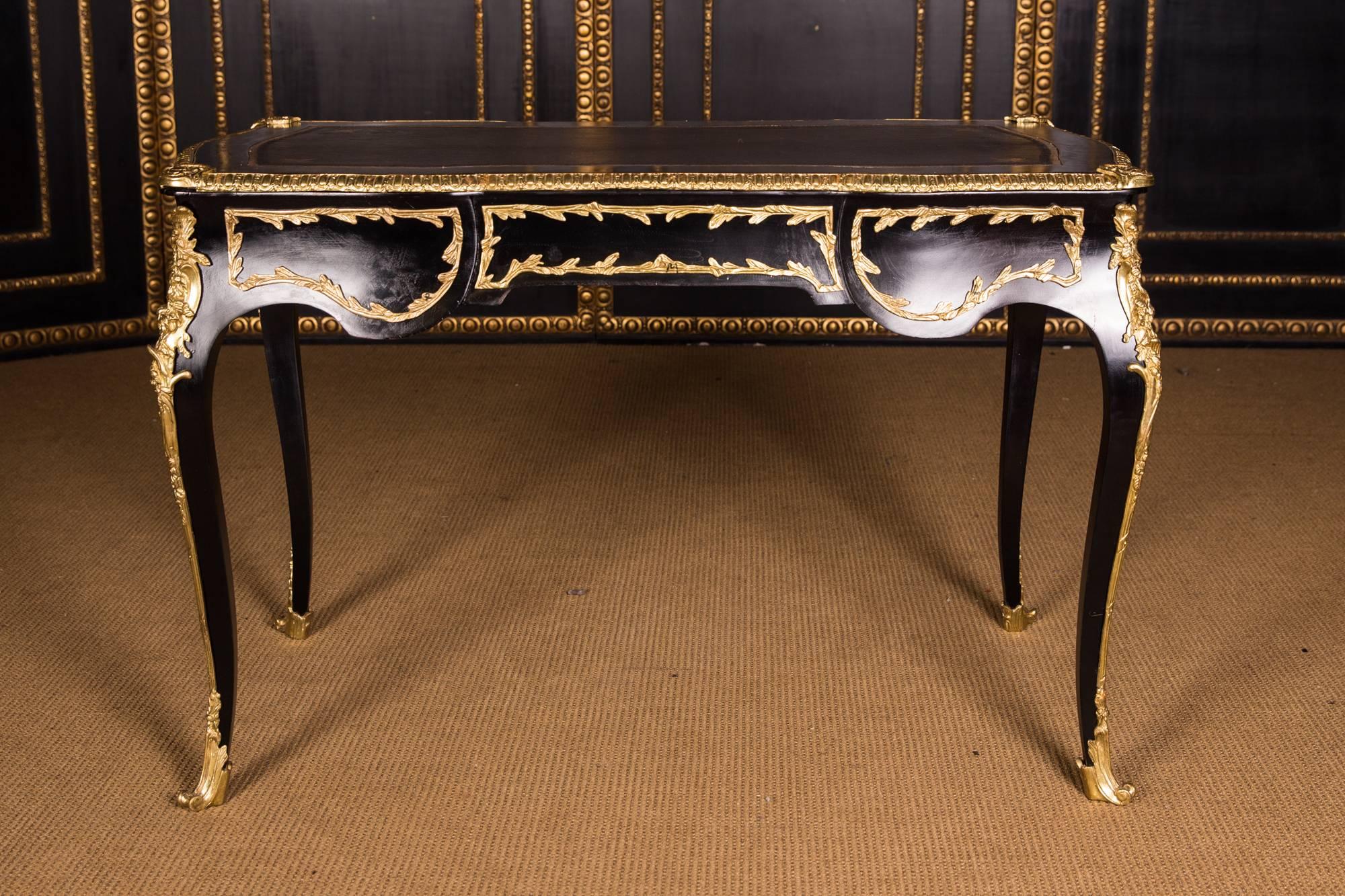 20th Century French Bureau Plat Desk in the Louis XV Style Black Ebonized Veneer 4