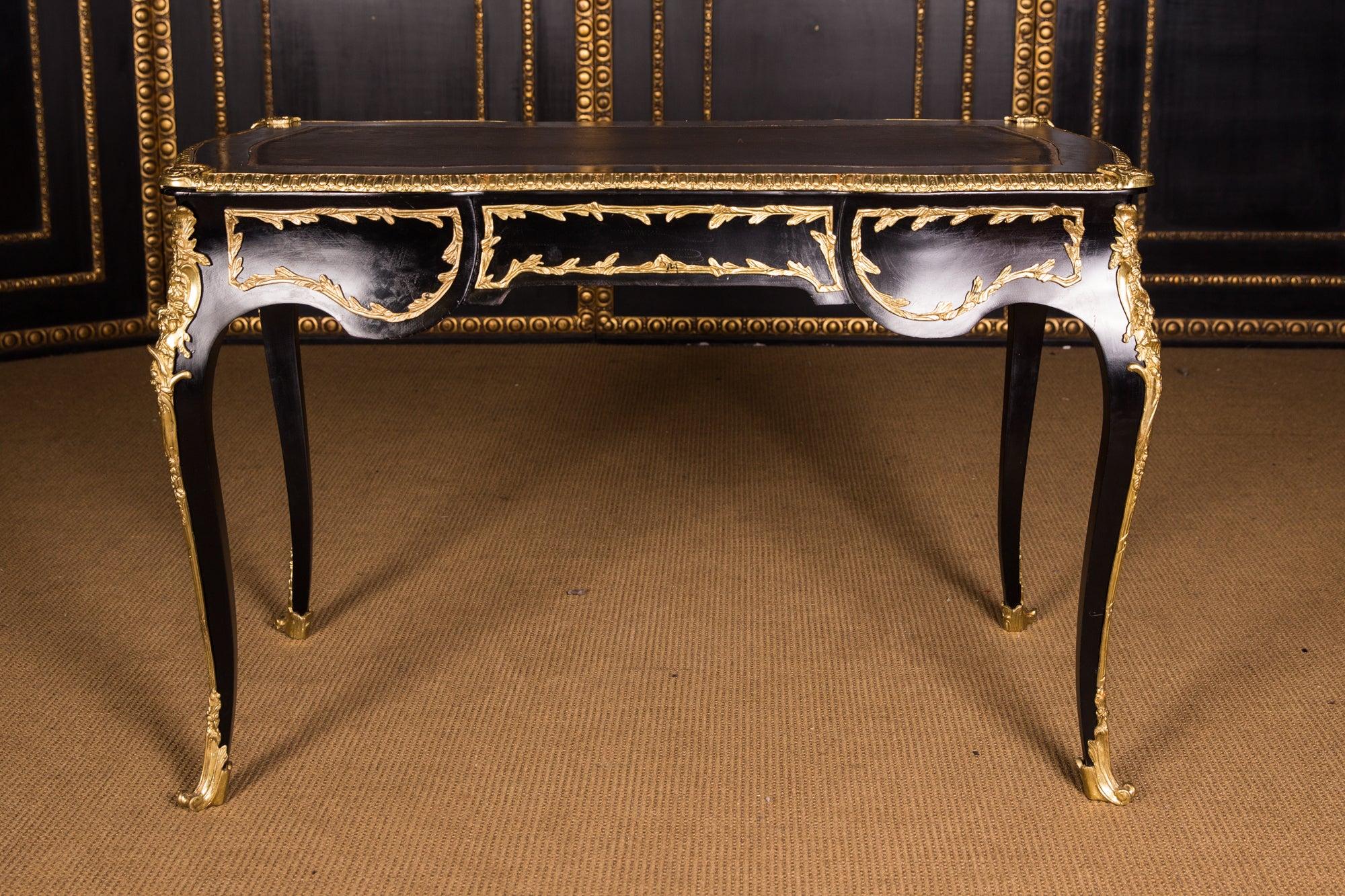 20th Century French Bureau Plat Desk in the Louis XV Style Black Ebonized Veneer For Sale 3