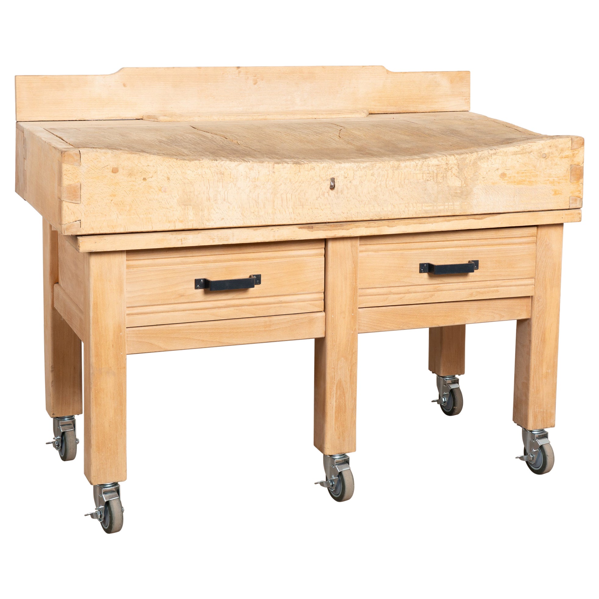 Tavolo Butching Block francese del XX secolo su rotelle