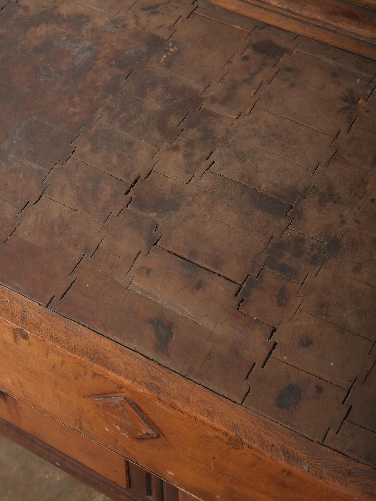 Brass 20th Century French Butcher’s Block Table With Bull’s Head Mount For Sale