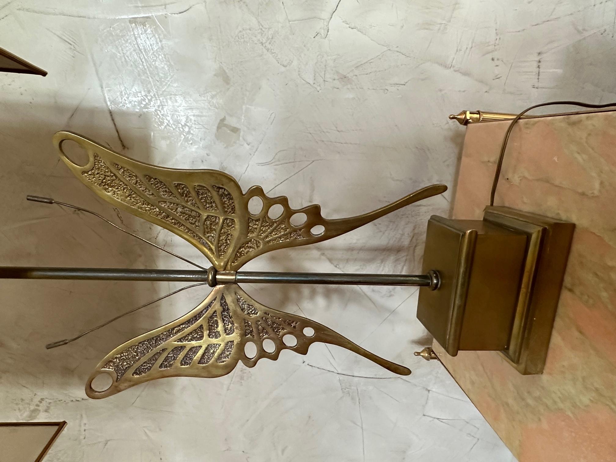 20th century French Butterfly Brass Table Lamp, 1950s For Sale 1