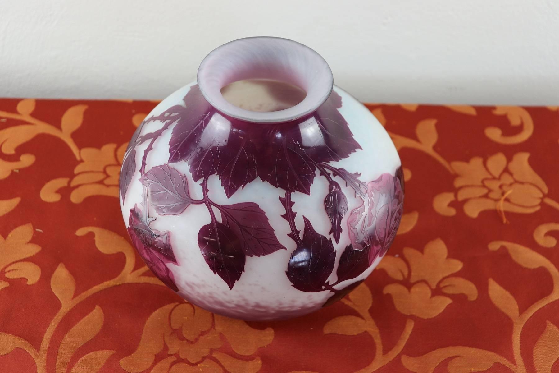 Verre 20e siècle Français par Andre Delatte pour Nancy Vase Camée Art Nouveau