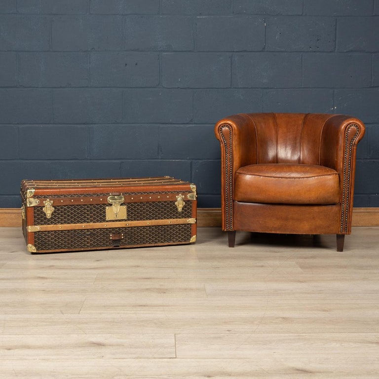 A Goyard cabin trunk dating to the early part of the 20th century, circa 1900/1910. Over recent years the brand has been relaunched and has taken the world of fashion by storm. The original E. Goyard firm was a trunk maker which rivalled Louis