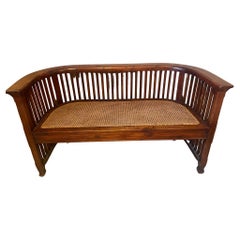 20th Century French Caned and Wood Bench, 1980s