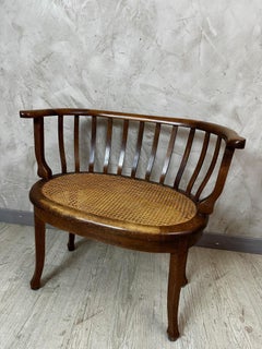 20th century French Caned and Wooden Bench, 1940s