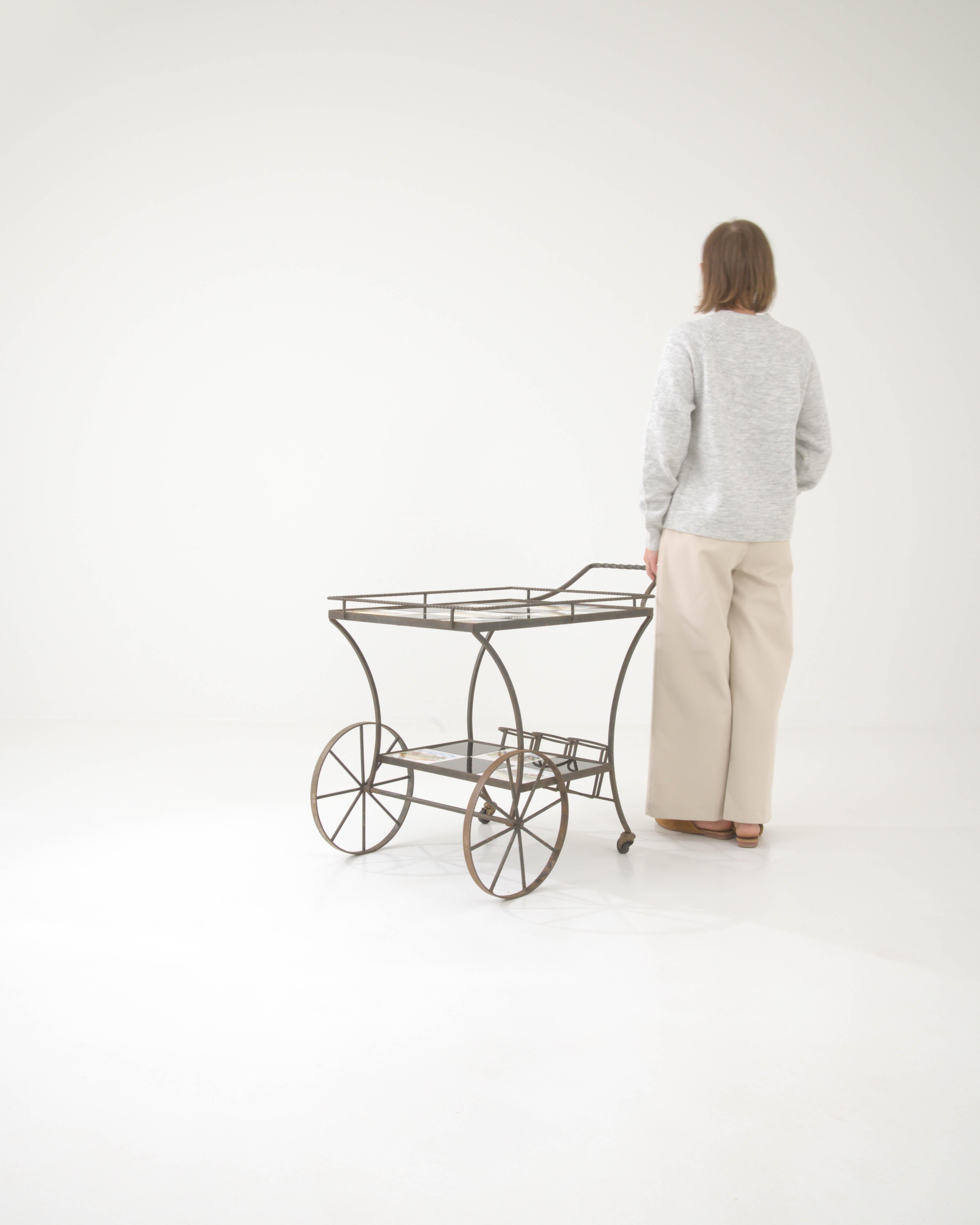 Metal 20th Century French Carriage Bar Cart on Wheels