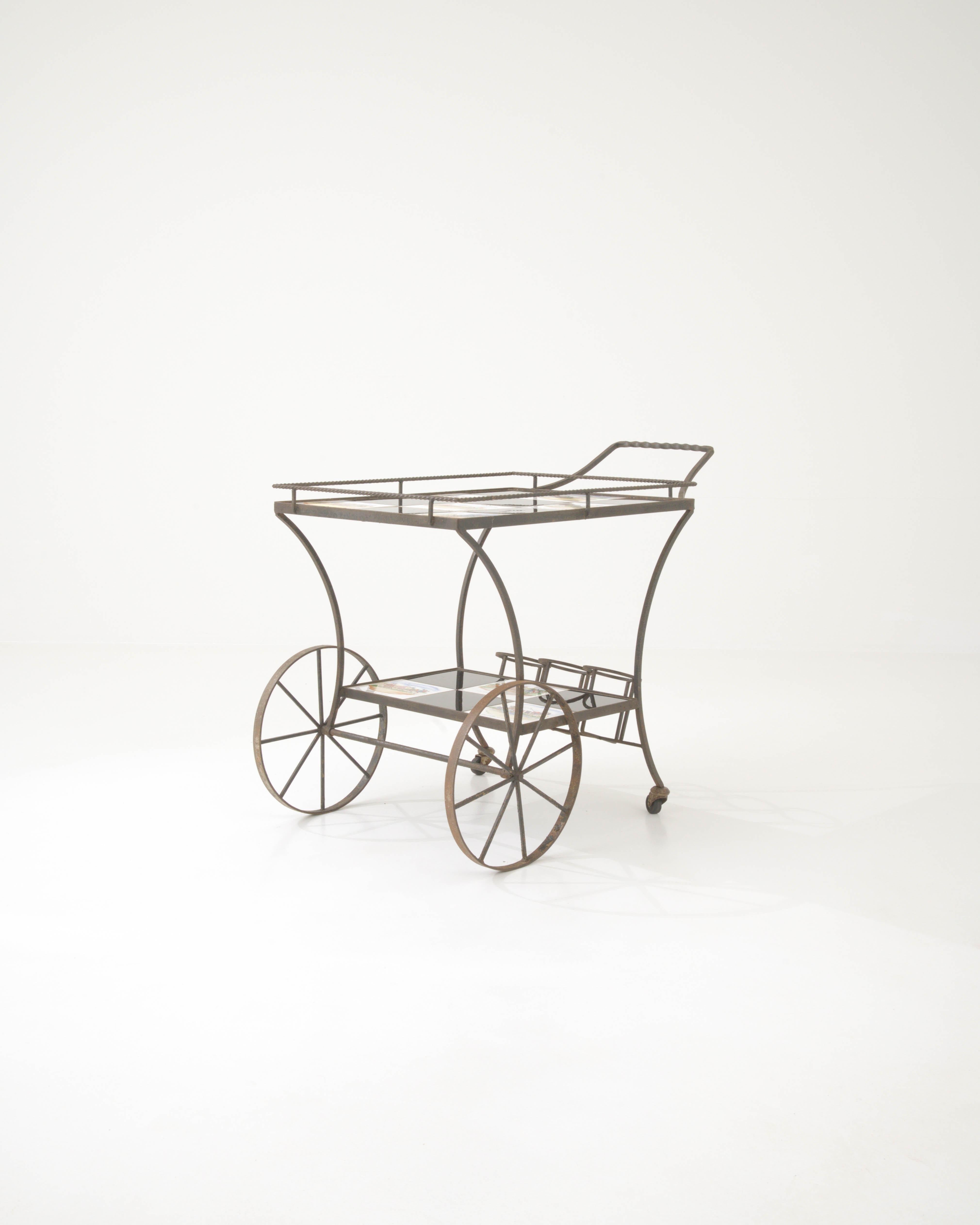20th Century French Carriage Bar Cart on Wheels For Sale 1
