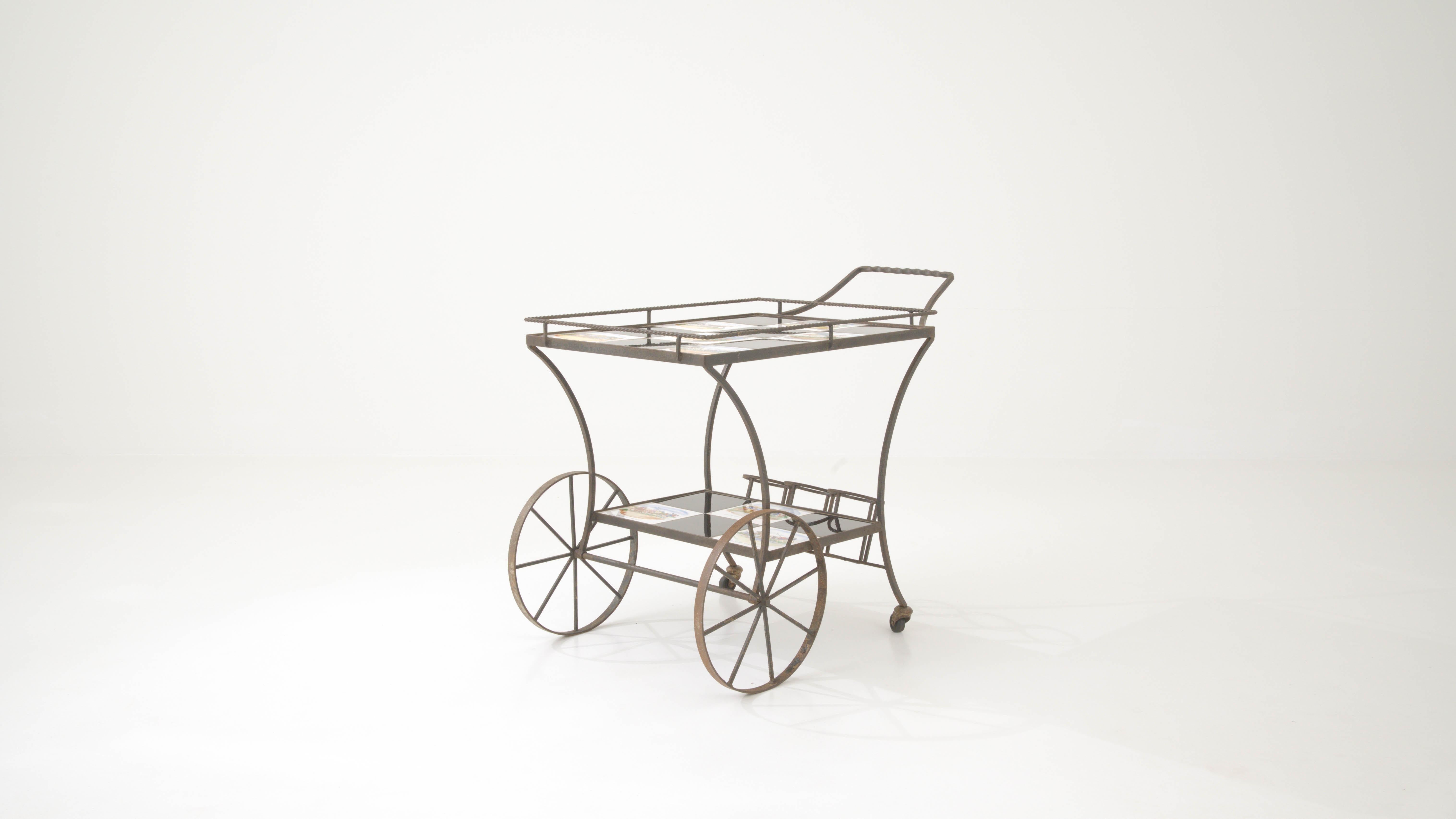 20th Century French Carriage Bar Cart on Wheels For Sale 2