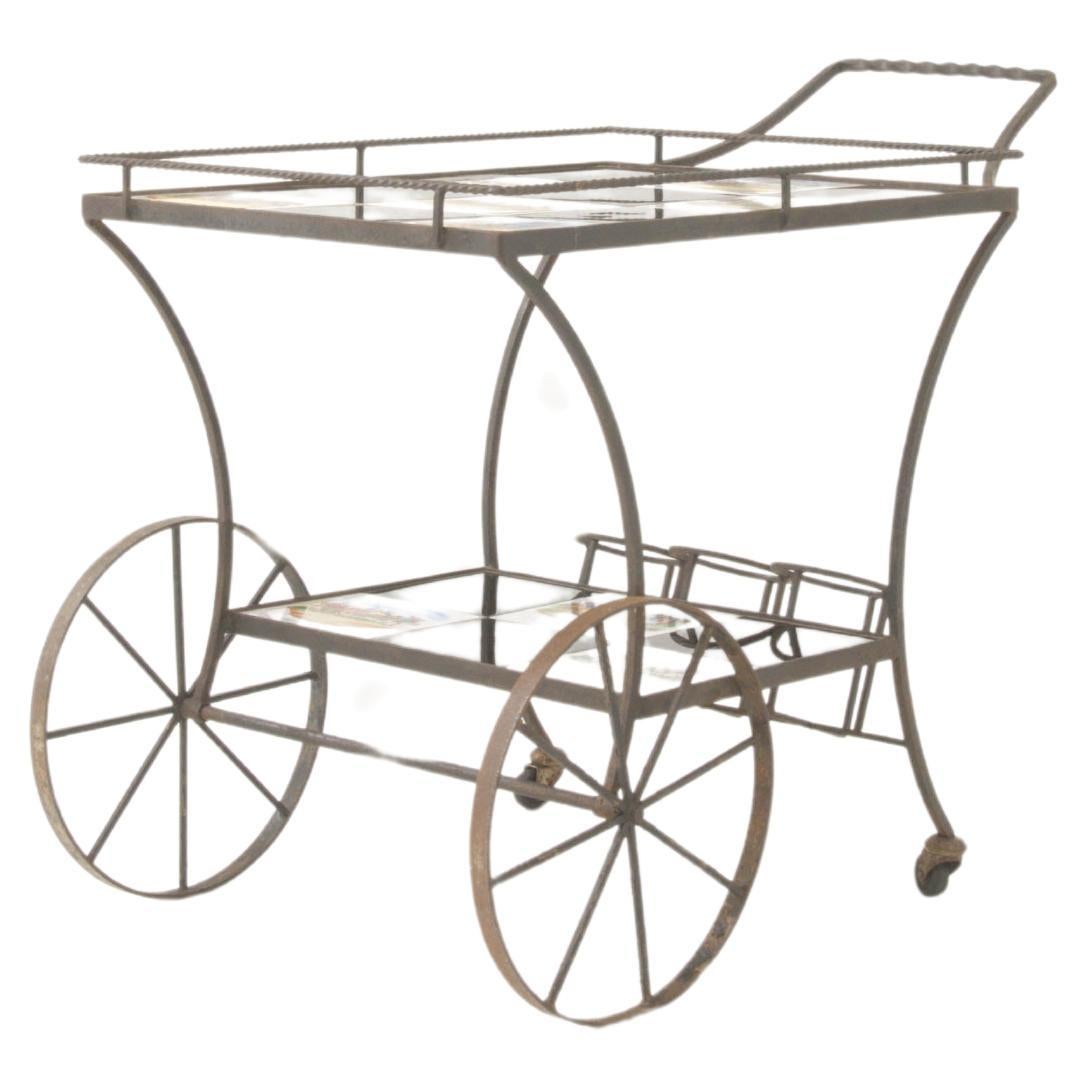 20th Century French Carriage Bar Cart on Wheels For Sale