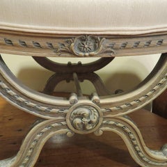 20th Century French Carved, Painted Base Ottoman with Upholstered Top
