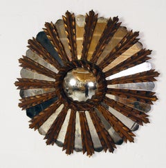 20th Century French Carved and Gilded Wooden Mirror Sunburst Starburst