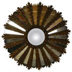 20th Century French Carved and Gilded Wooden Mirror Sunburst Starburst