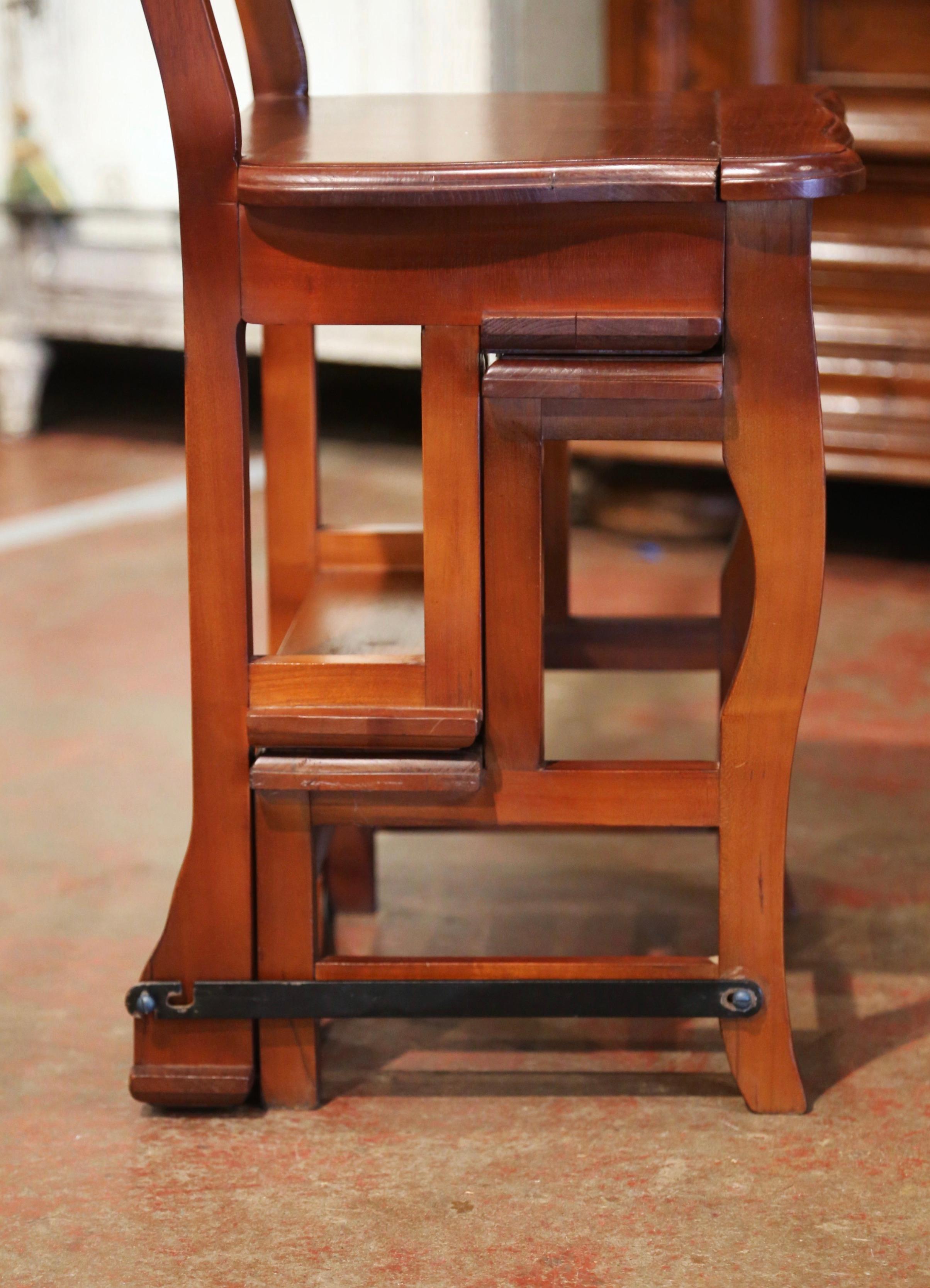 20th Century French Carved Cherry Chair Folding Step Ladder 2