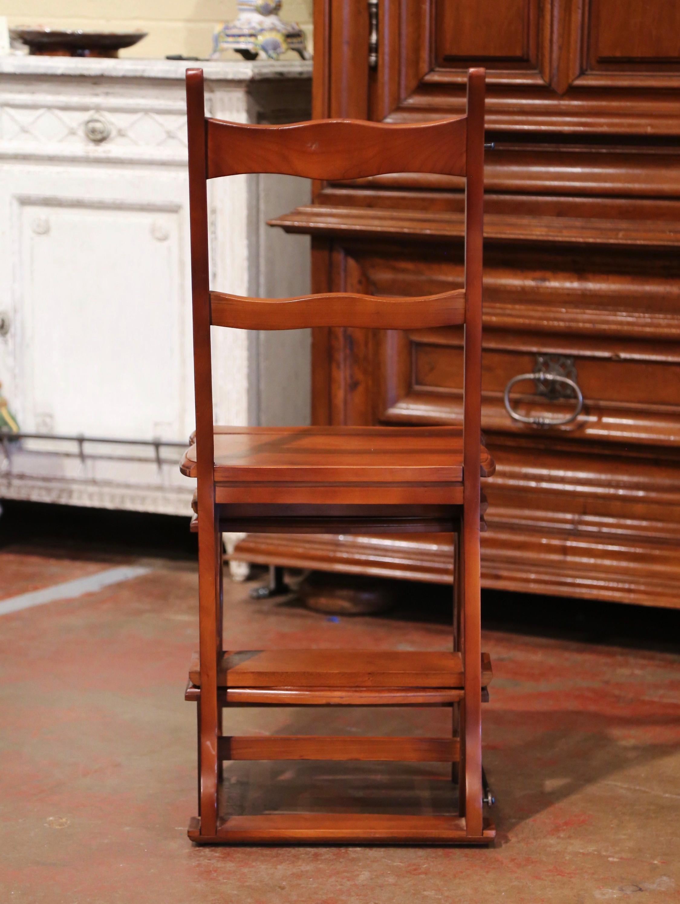 20th Century French Carved Cherry Chair Folding Step Ladder 4