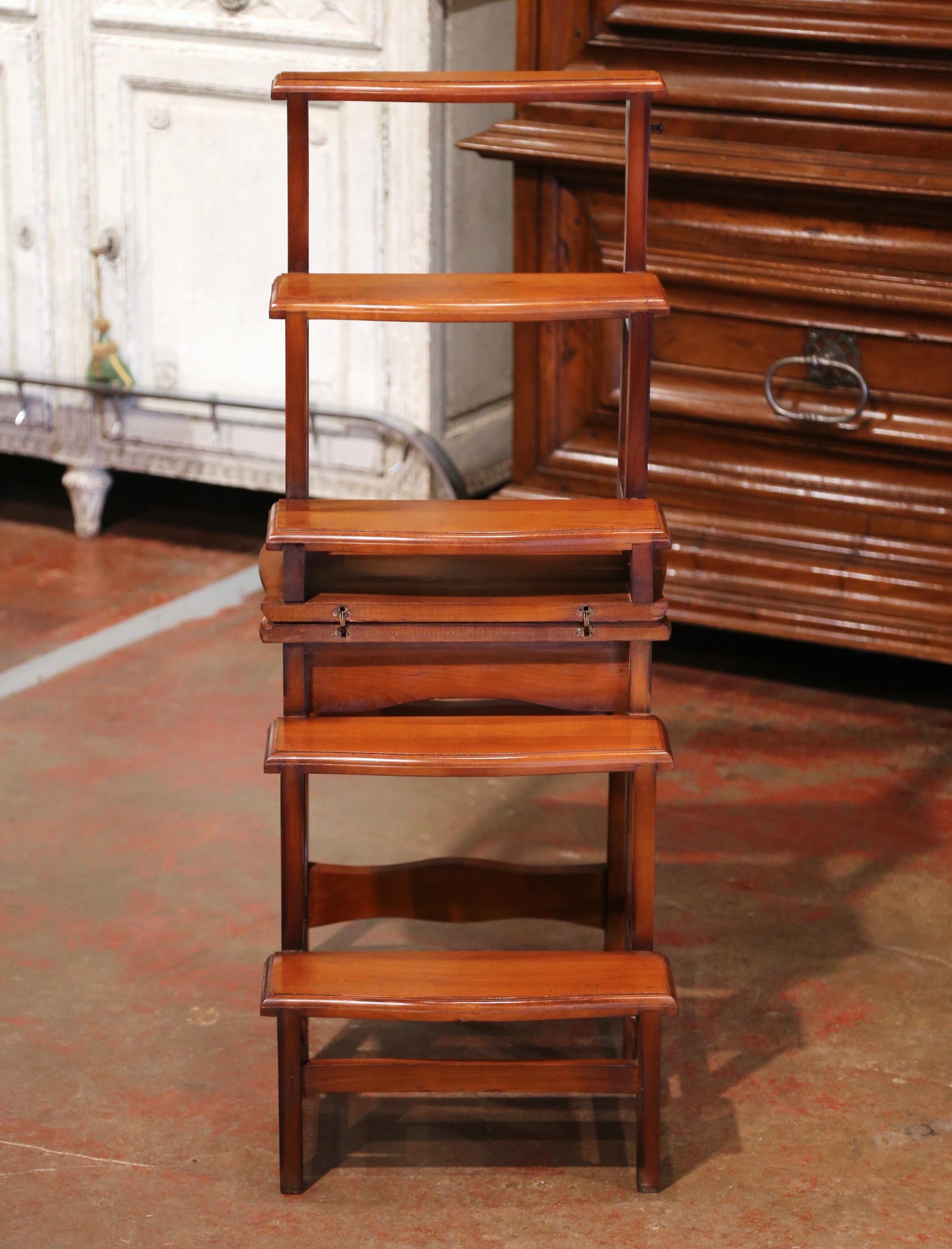 20th Century French Carved Cherry Chair Folding Step Ladder 5